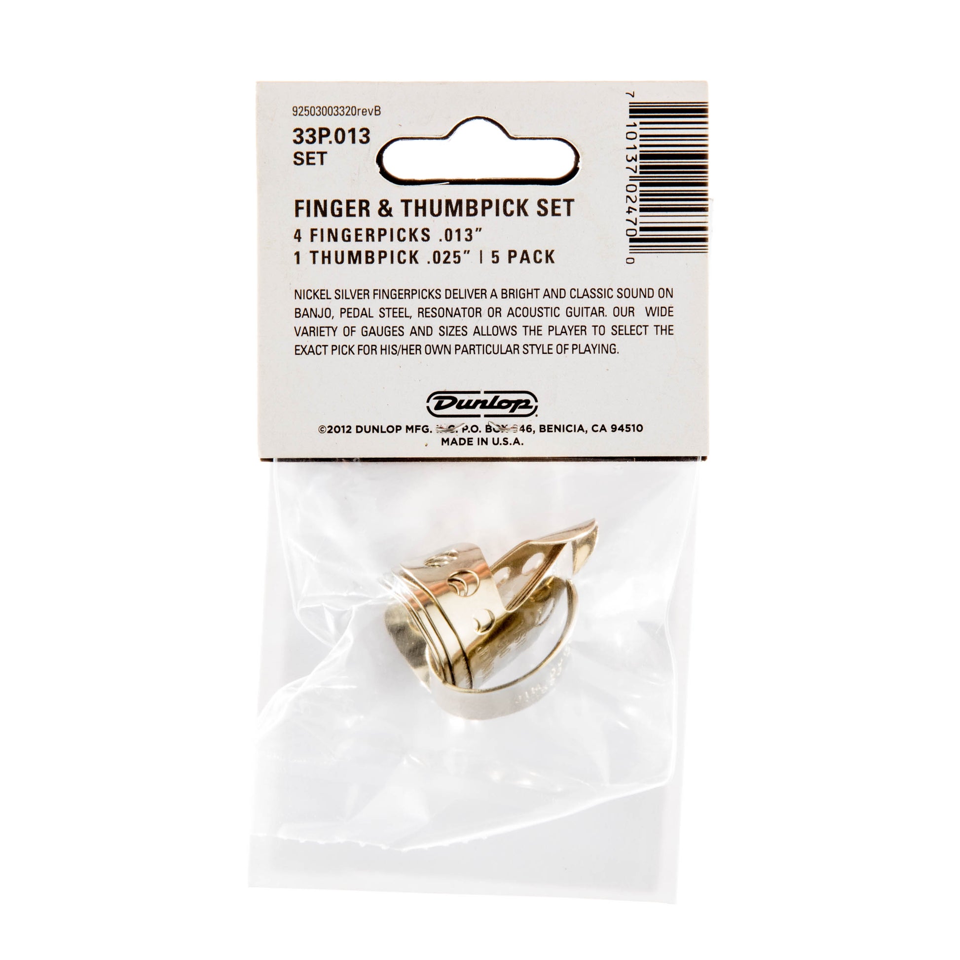 Jim Dunlop DUNLOP NICKEL SILVER FINGER & THUMBPICKS .013" GUITAR PICK PLAYER'S PACK 05-PACK - 33P013