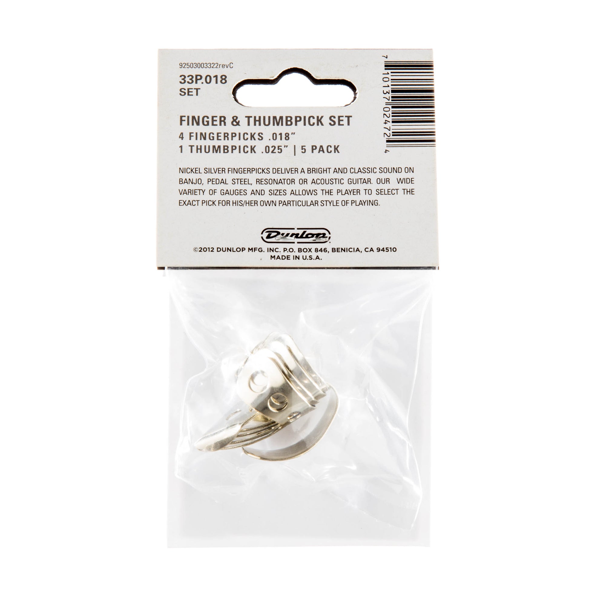 Jim Dunlop DUNLOP NICKEL SILVER FINGER & THUMBPICKS .018" GUITAR PICK PLAYER'S PACK 05-PACK - 33P018