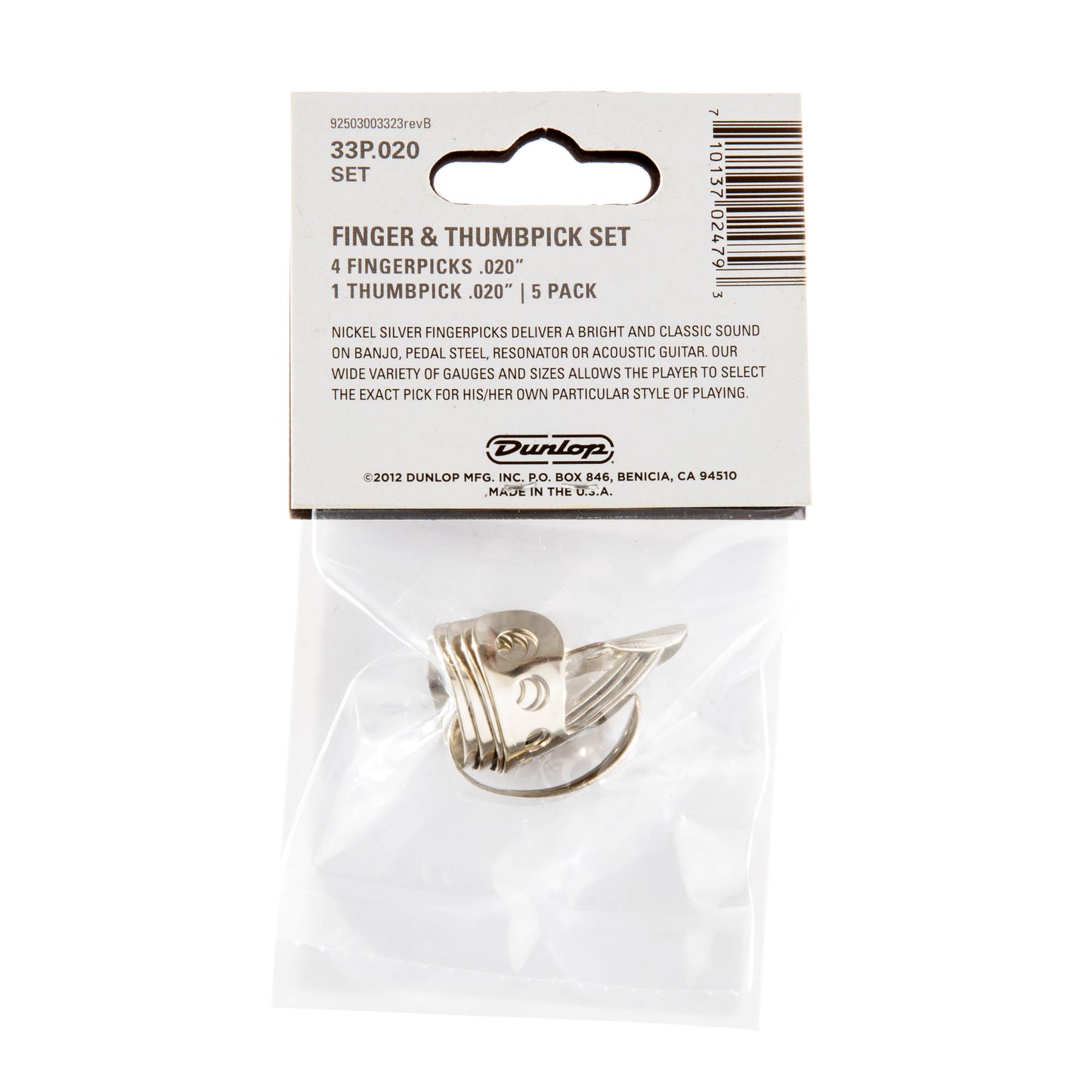 Jim Dunlop DUNLOP NICKEL SILVER FINGER & THUMBPICKS .020" GUITAR PICK PLAYER'S PACK 05-PACK - 33P020