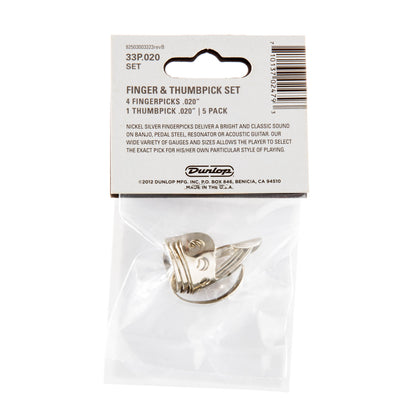 Jim Dunlop DUNLOP NICKEL SILVER FINGER & THUMBPICKS .020" GUITAR PICK PLAYER'S PACK 05-PACK - 33P020