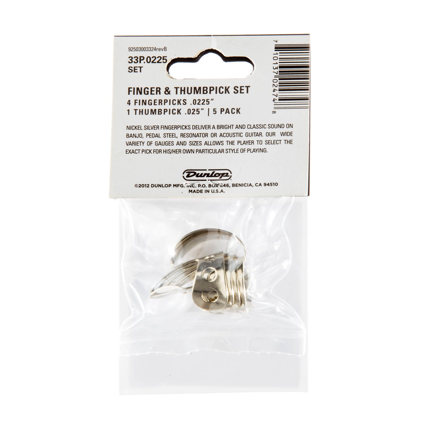 Jim Dunlop DUNLOP NICKEL SILVER FINGER & THUMBPICKS .0225" GUITAR PICK PLAYER'S PACK 05-PACK - 33P0225