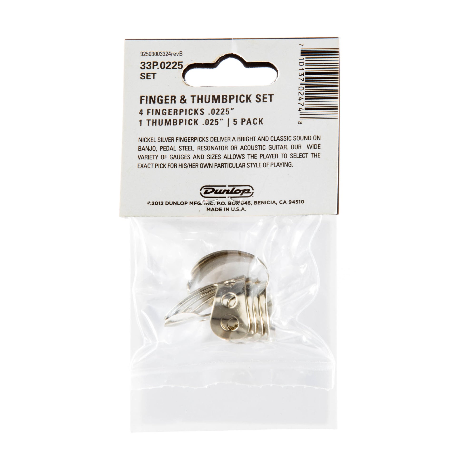Jim Dunlop DUNLOP NICKEL SILVER FINGER & THUMBPICKS .0225" GUITAR PICK PLAYER'S PACK 05-PACK - 33P0225