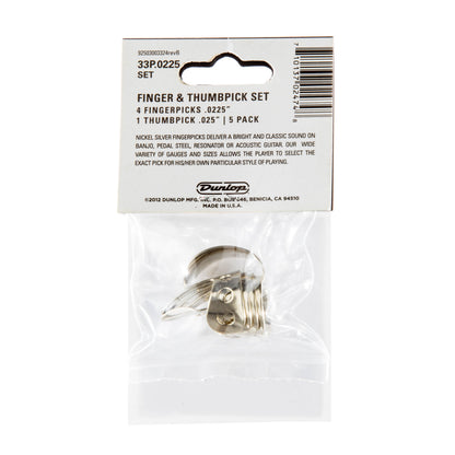 Jim Dunlop DUNLOP NICKEL SILVER FINGER & THUMBPICKS .0225" GUITAR PICK PLAYER'S PACK 05-PACK - 33P0225