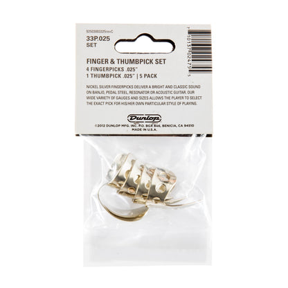 Jim Dunlop DUNLOP NICKEL SILVER FINGER & THUMBPICKS .025" GUITAR PICK PLAYER'S PACK 05-PACK - 33P025