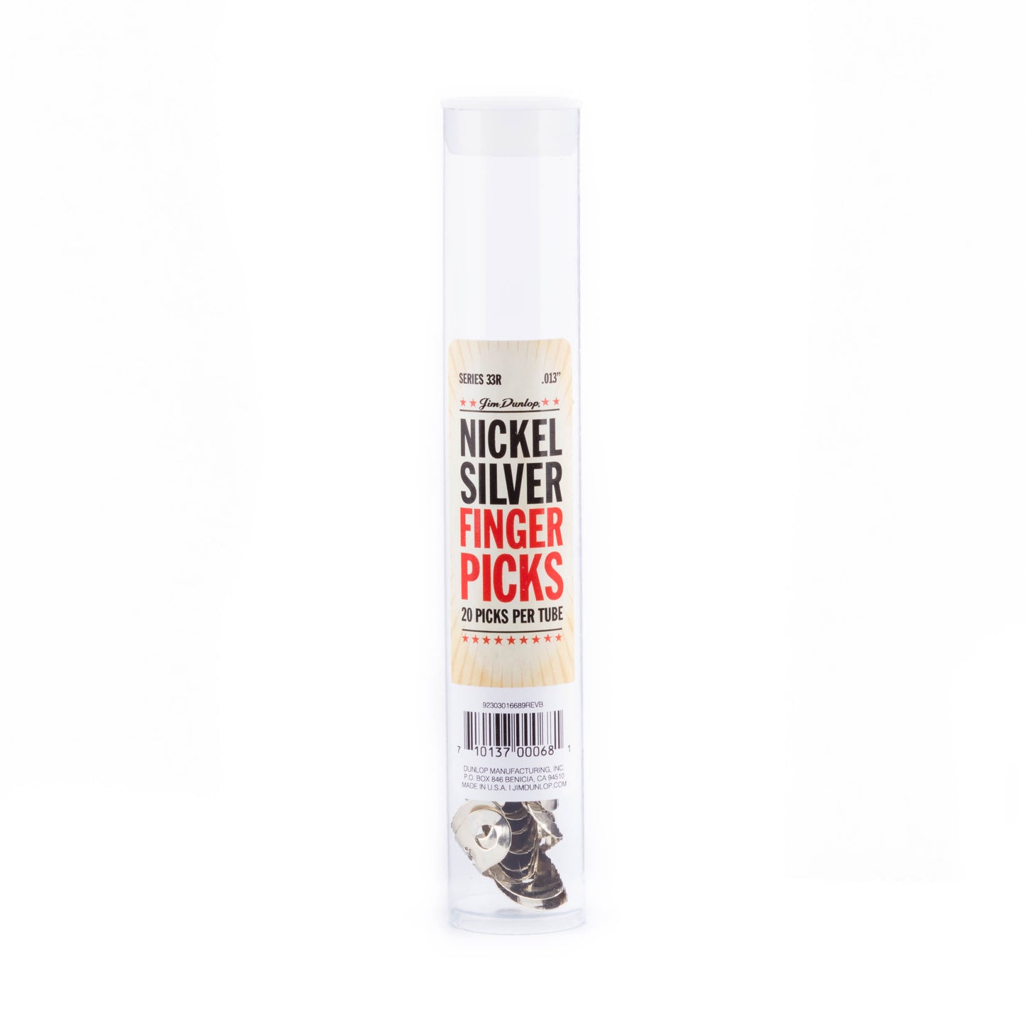 Jim Dunlop DUNLOP NICKEL SILVER FINGER & THUMBPICKS .013" GUITAR PICK REFILL TUBE 20-PACK - 33R013