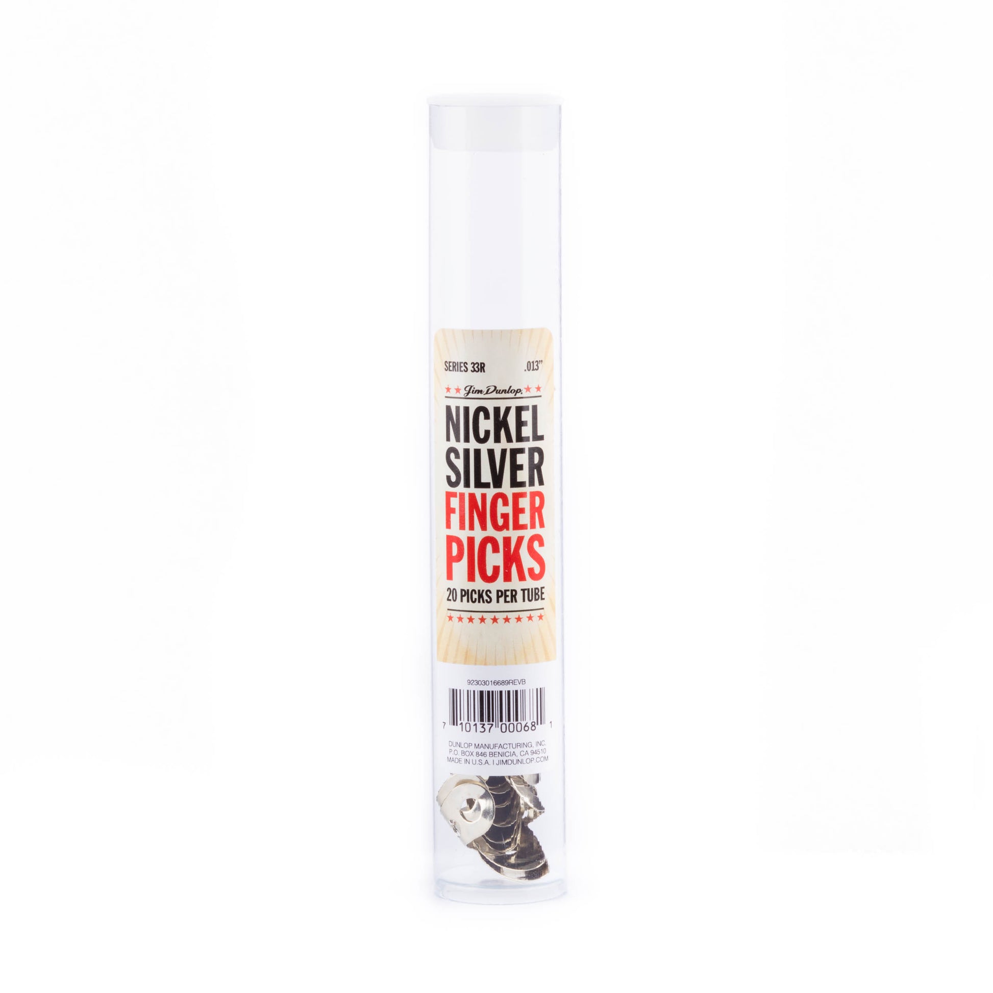 Jim Dunlop DUNLOP NICKEL SILVER FINGER & THUMBPICKS .013" GUITAR PICK REFILL TUBE 20-PACK - 33R013