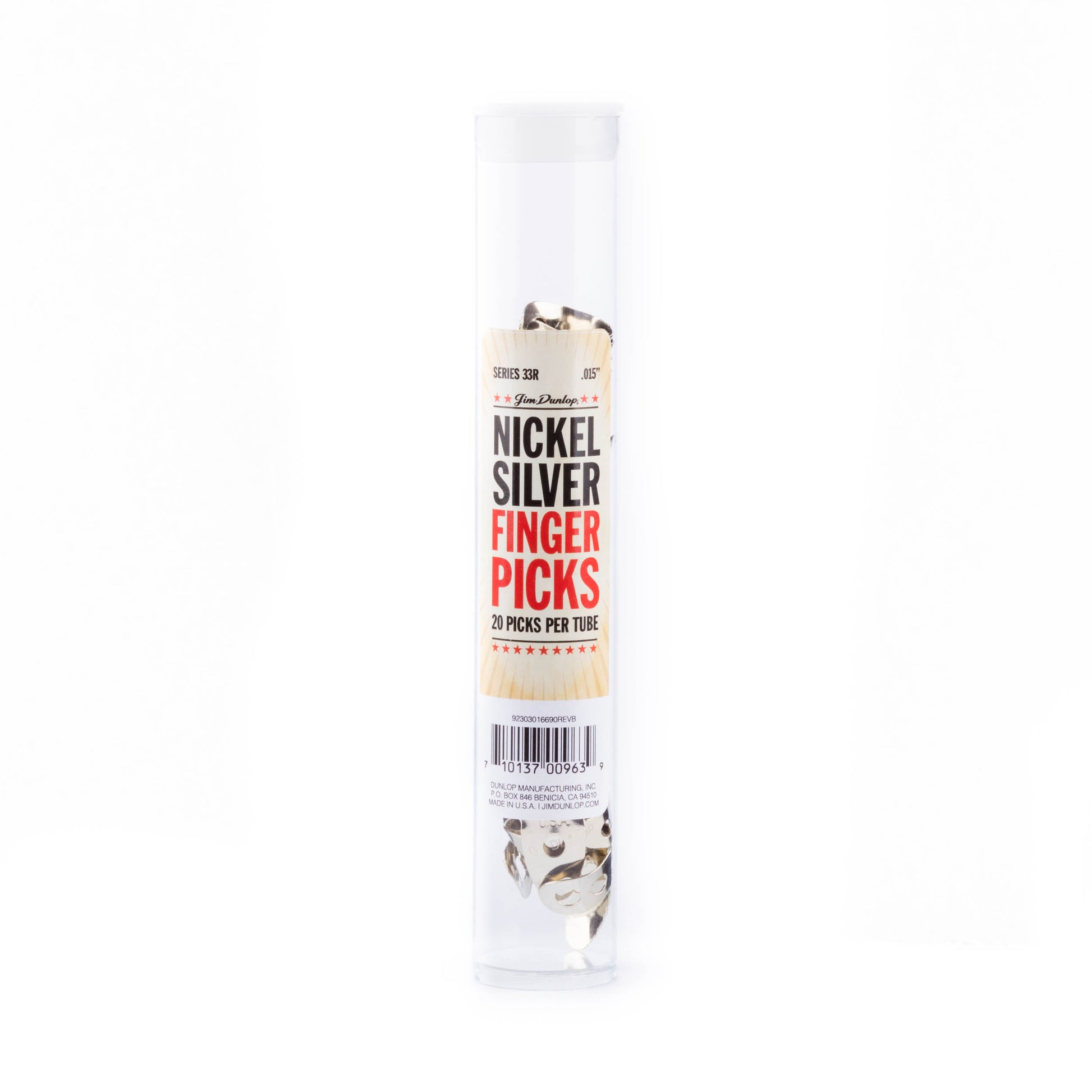 Jim Dunlop DUNLOP NICKEL SILVER FINGER & THUMBPICKS .015" GUITAR PICK REFILL TUBE 20-PACK - 33R015
