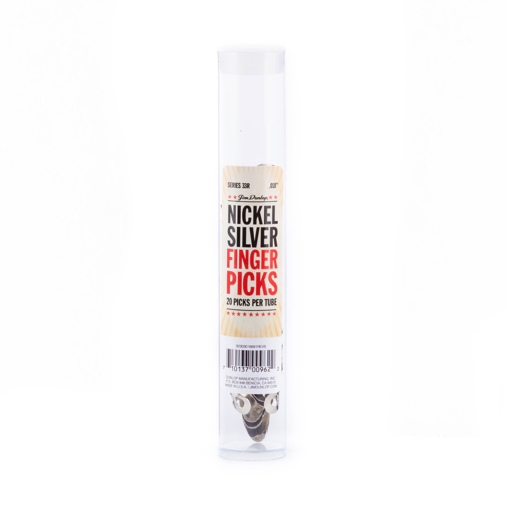 Jim Dunlop DUNLOP NICKEL SILVER FINGER & THUMBPICKS .018" GUITAR PICK REFILL TUBE 20-PACK - 33R018