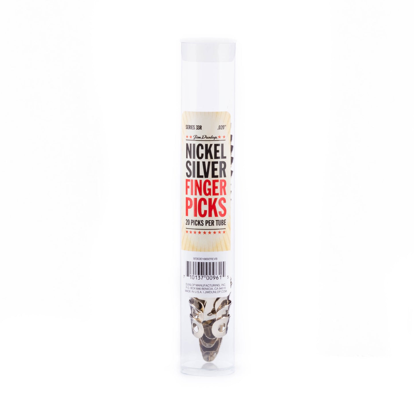 Jim Dunlop DUNLOP NICKEL SILVER FINGER & THUMBPICKS .020" GUITAR PICK REFILL TUBE 20-PACK - 33R020