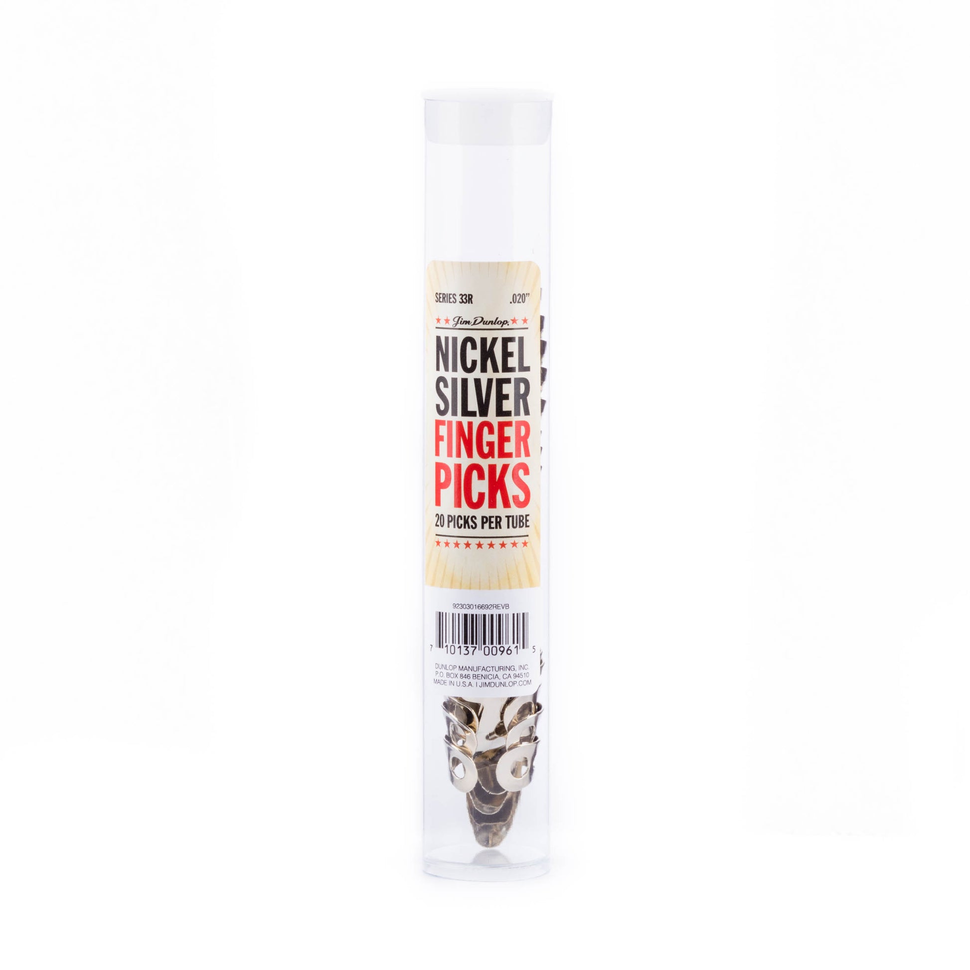 Jim Dunlop DUNLOP NICKEL SILVER FINGER & THUMBPICKS .020" GUITAR PICK REFILL TUBE 20-PACK - 33R020