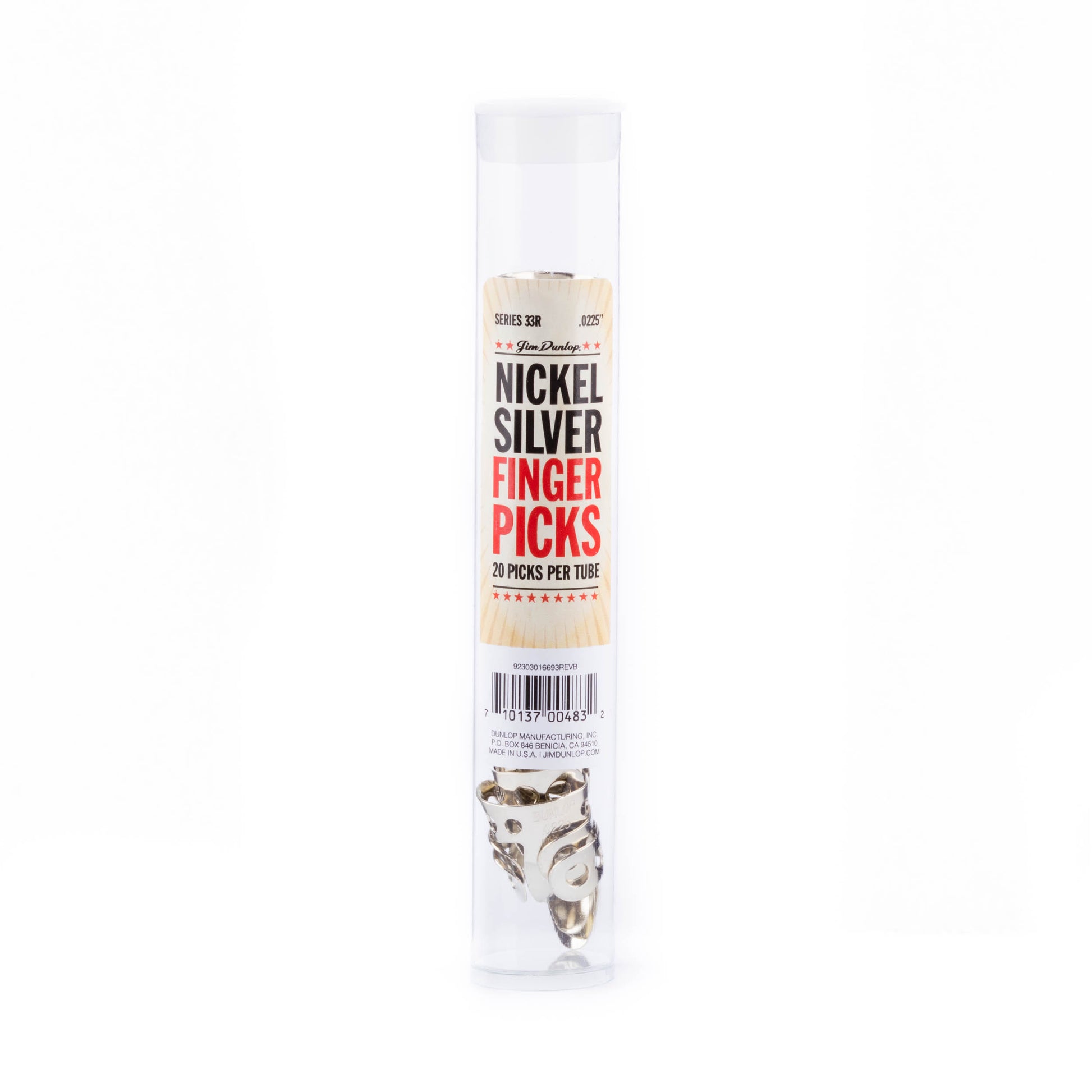 Jim Dunlop DUNLOP NICKEL SILVER FINGER & THUMBPICKS .0225" GUITAR PICK REFILL TUBE 20-PACK - 33R0225