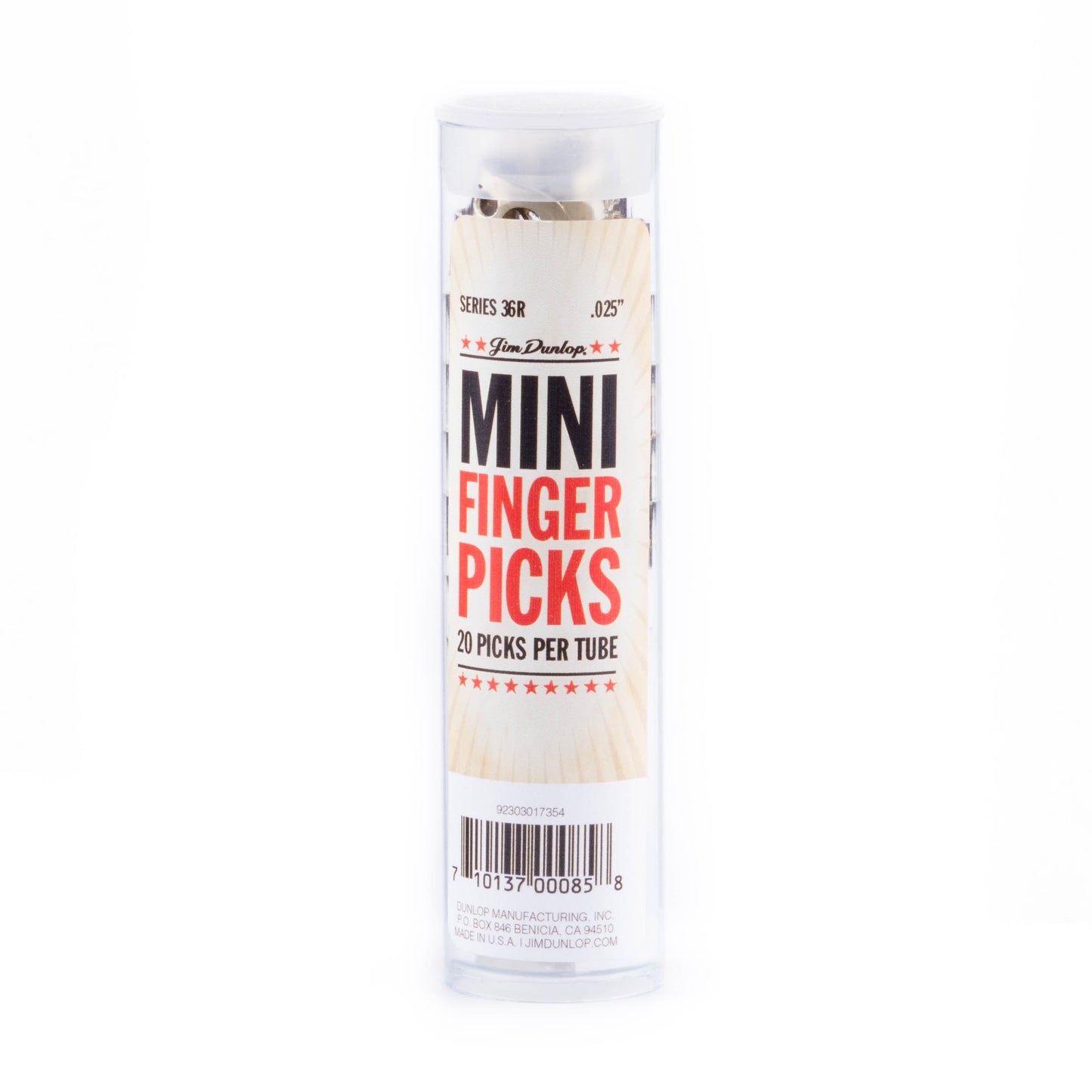 Jim Dunlop DUNLOP NICKEL SILVER MINI FINGERPICKS .025" GUITAR PICK REFILL TUBE 20-PACK - 36R025