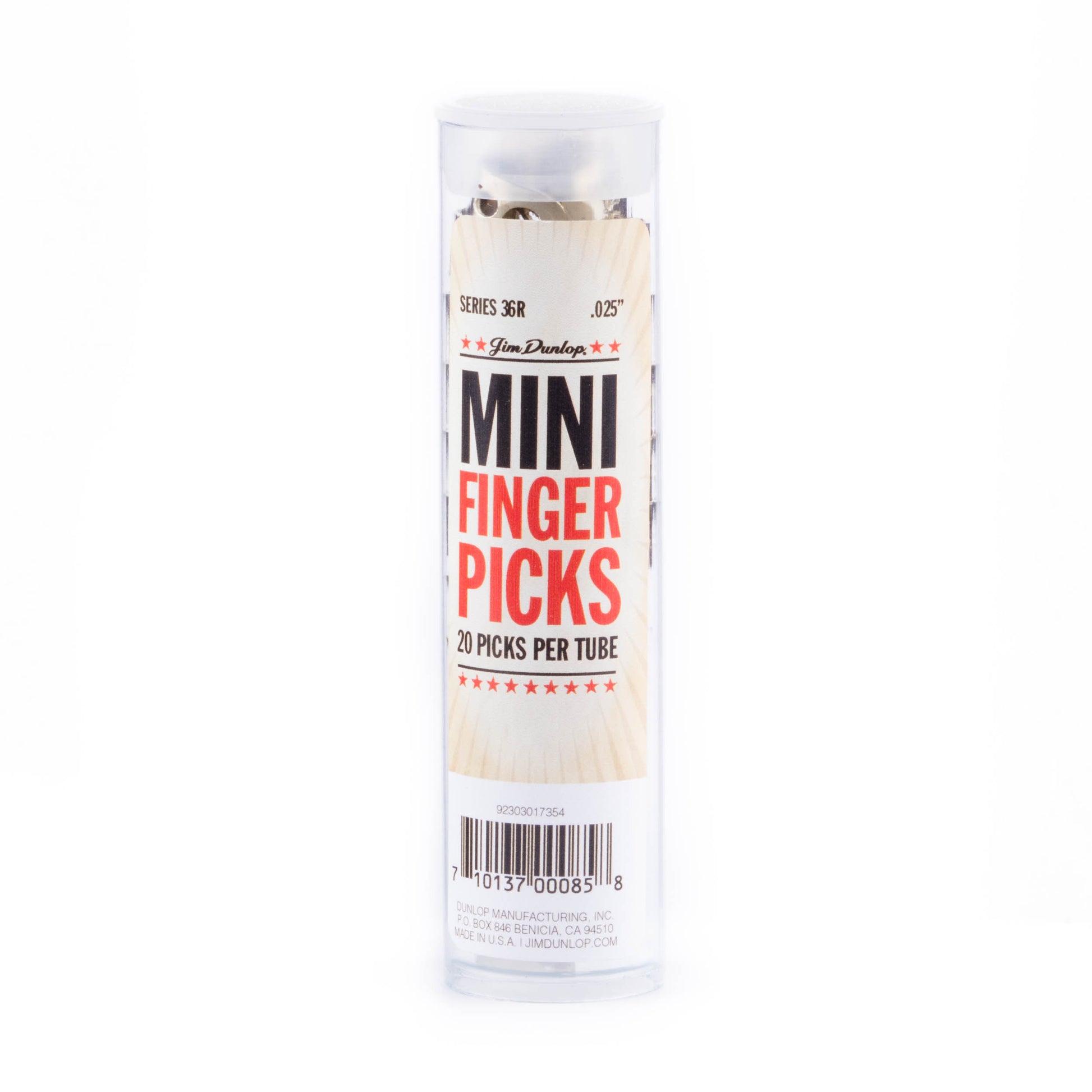 Jim Dunlop DUNLOP NICKEL SILVER MINI FINGERPICKS .025" GUITAR PICK REFILL TUBE 20-PACK - 36R025