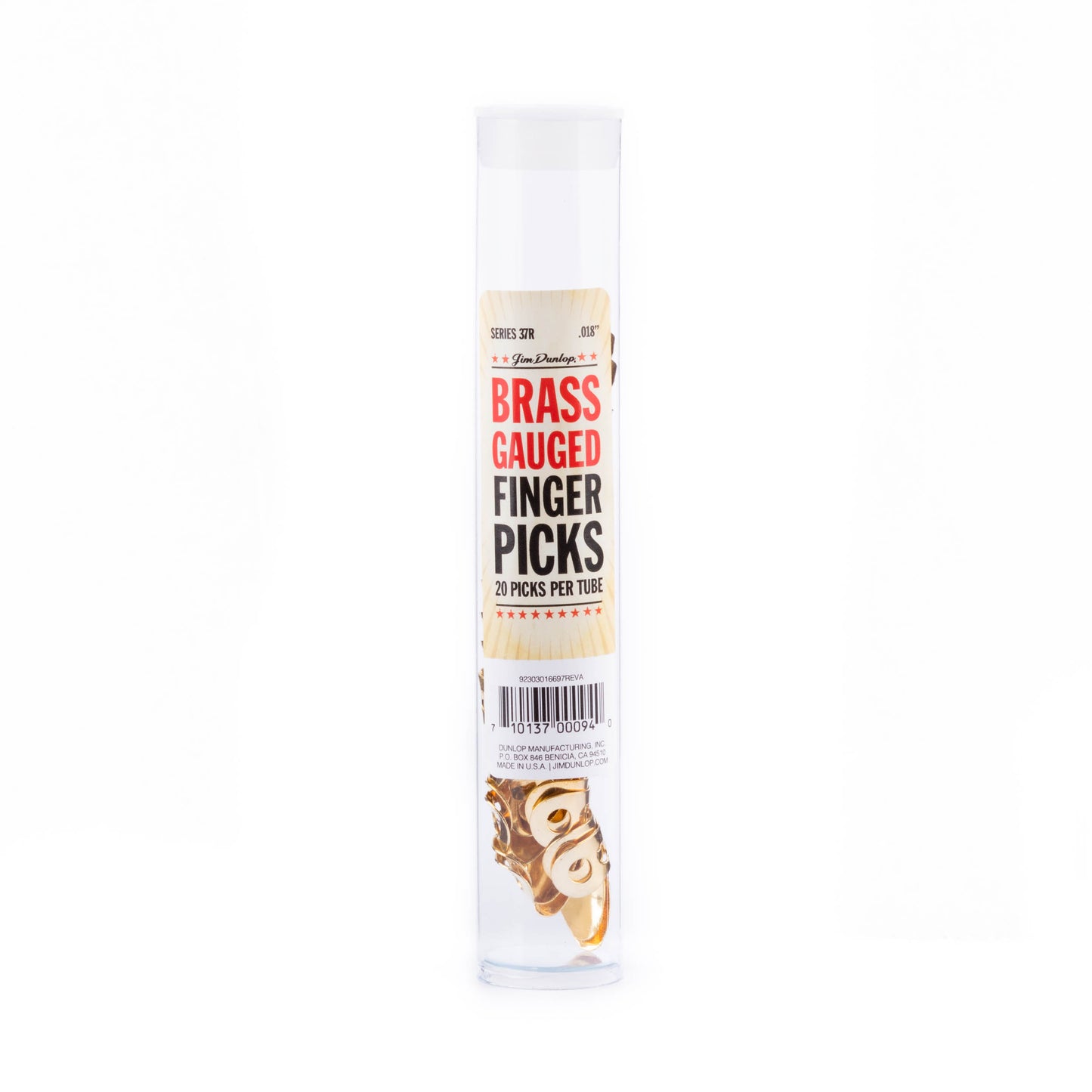 Jim Dunlop DUNLOP BRASS FINGERPICKS .018" GUITAR PICK REFILL TUBE 20-PACK - 37R018