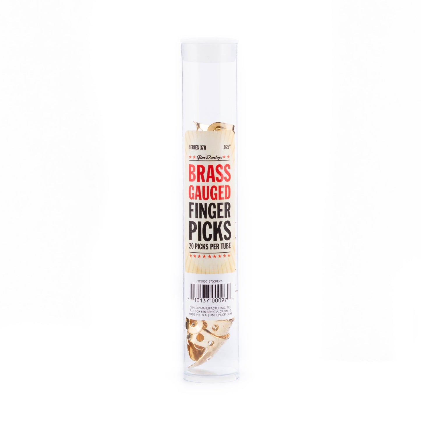 Jim Dunlop DUNLOP BRASS FINGERPICKS .025" GUITAR PICK REFILL TUBE 20-PACK - 37R025