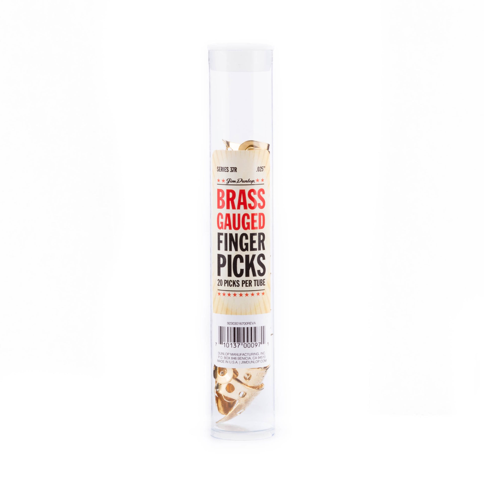 Jim Dunlop DUNLOP BRASS FINGERPICKS .025" GUITAR PICK REFILL TUBE 20-PACK - 37R025