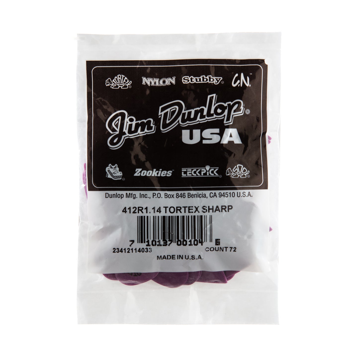 Jim Dunlop DUNLOP TORTEX 1.14mm SHARP GUITAR PICK REFILL BAG 72-PACK - 412R114