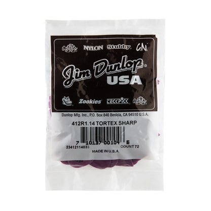 Jim Dunlop DUNLOP TORTEX 1.14mm SHARP GUITAR PICK REFILL BAG 72-PACK - 412R114