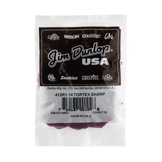 Jim Dunlop DUNLOP TORTEX 1.14mm SHARP GUITAR PICK REFILL BAG 72-PACK - 412R114
