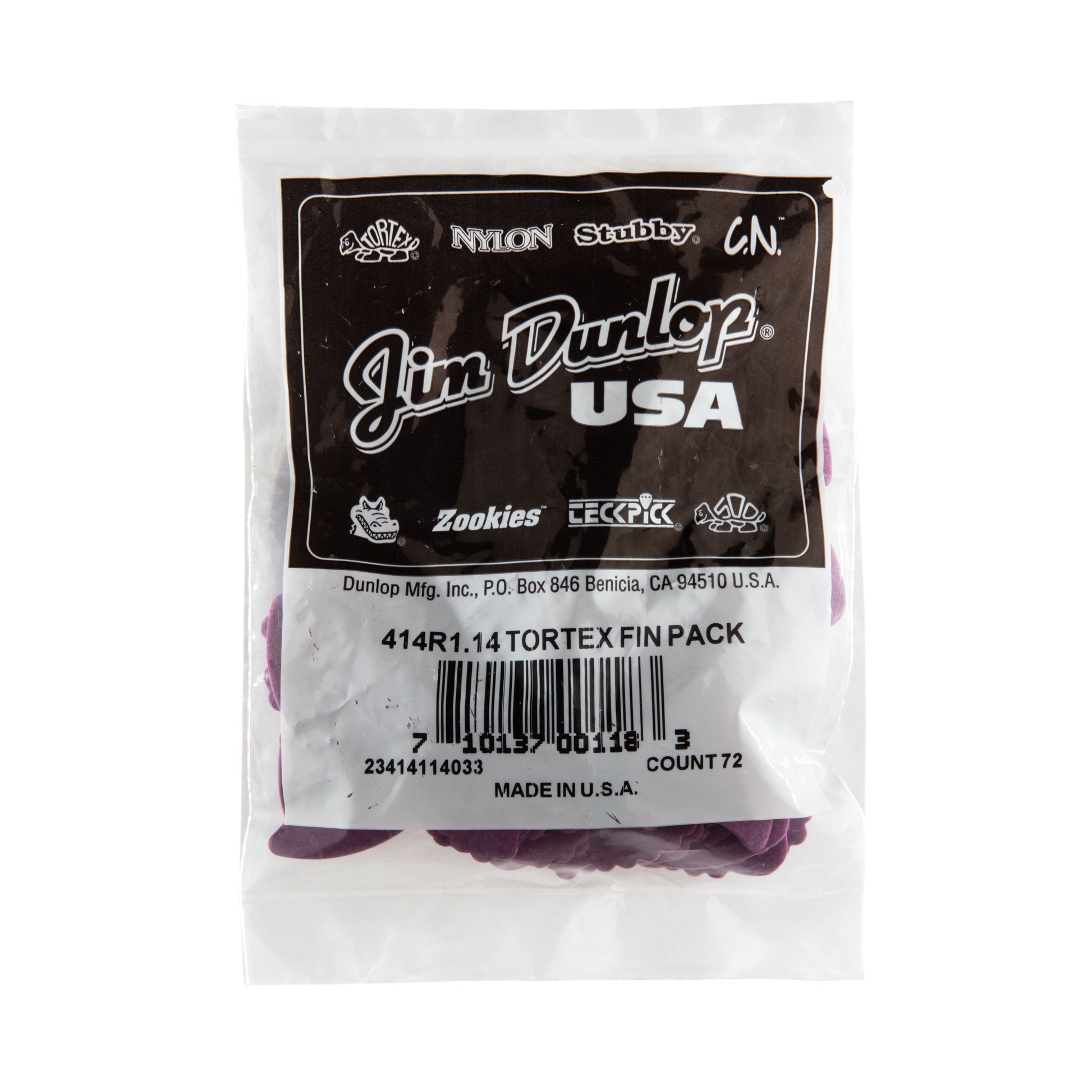 Jim Dunlop DUNLOP TORTEX 1.14mm FIN PICK GUITAR PICK REFILL BAG 72-PACK - 414R114