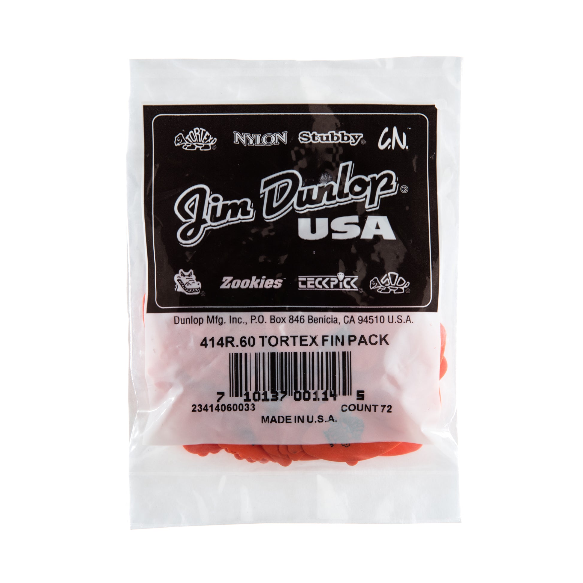 Jim Dunlop DUNLOP TORTEX .60mm FIN PICK GUITAR PICK REFILL BAG 72-PACK - 414R060