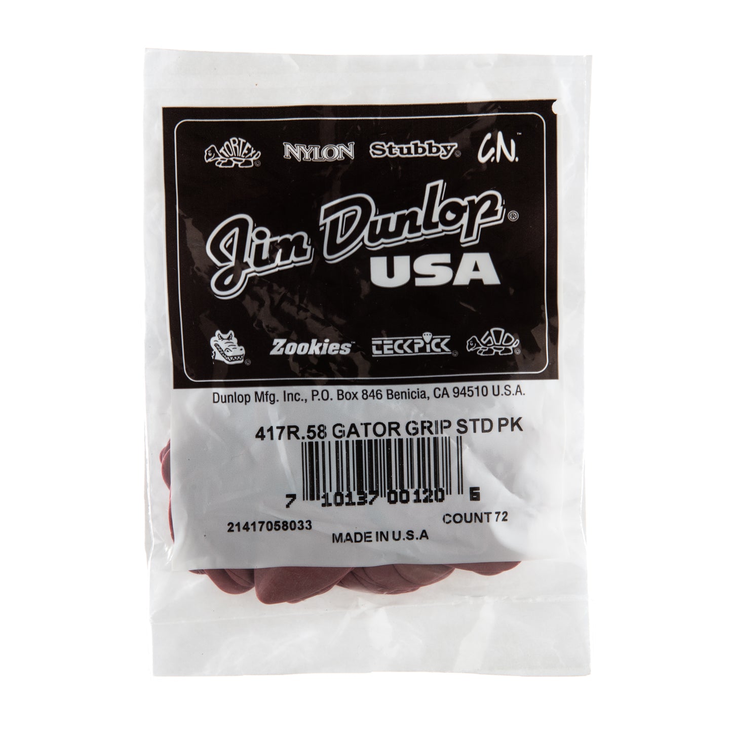Jim Dunlop DUNLOP GATOR GRIP .58mm GUITAR PICK REFILL BAG 72-PACK - 417R058