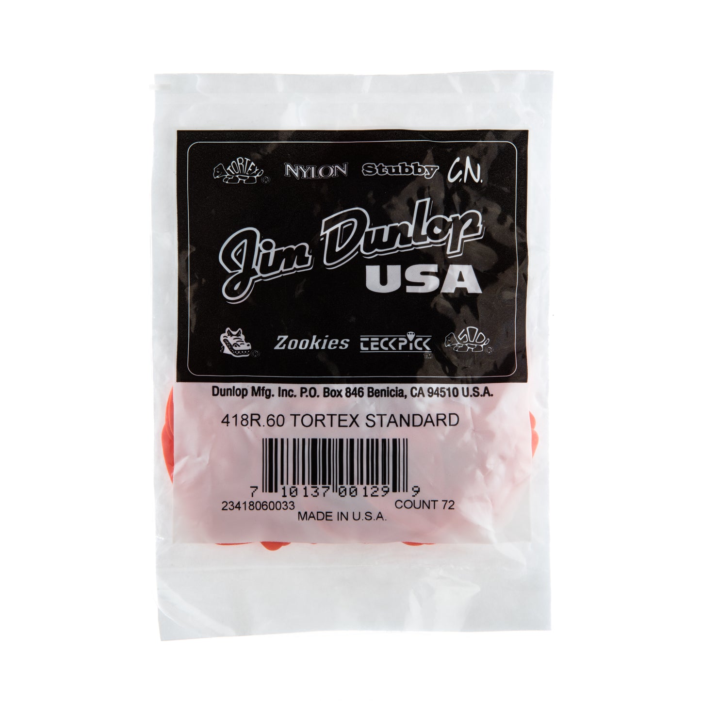 Jim Dunlop DUNLOP TORTEX .60mm STANDARD GUITAR PICK REFILL BAG 72-PACK - 418R060