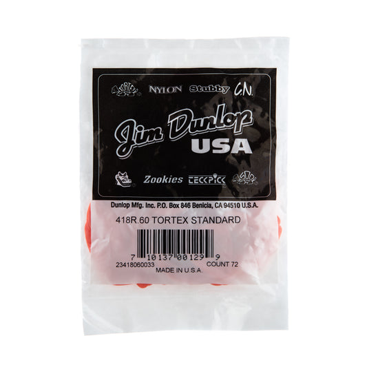 Jim Dunlop DUNLOP TORTEX .60mm STANDARD GUITAR PICK REFILL BAG 72-PACK - 418R060