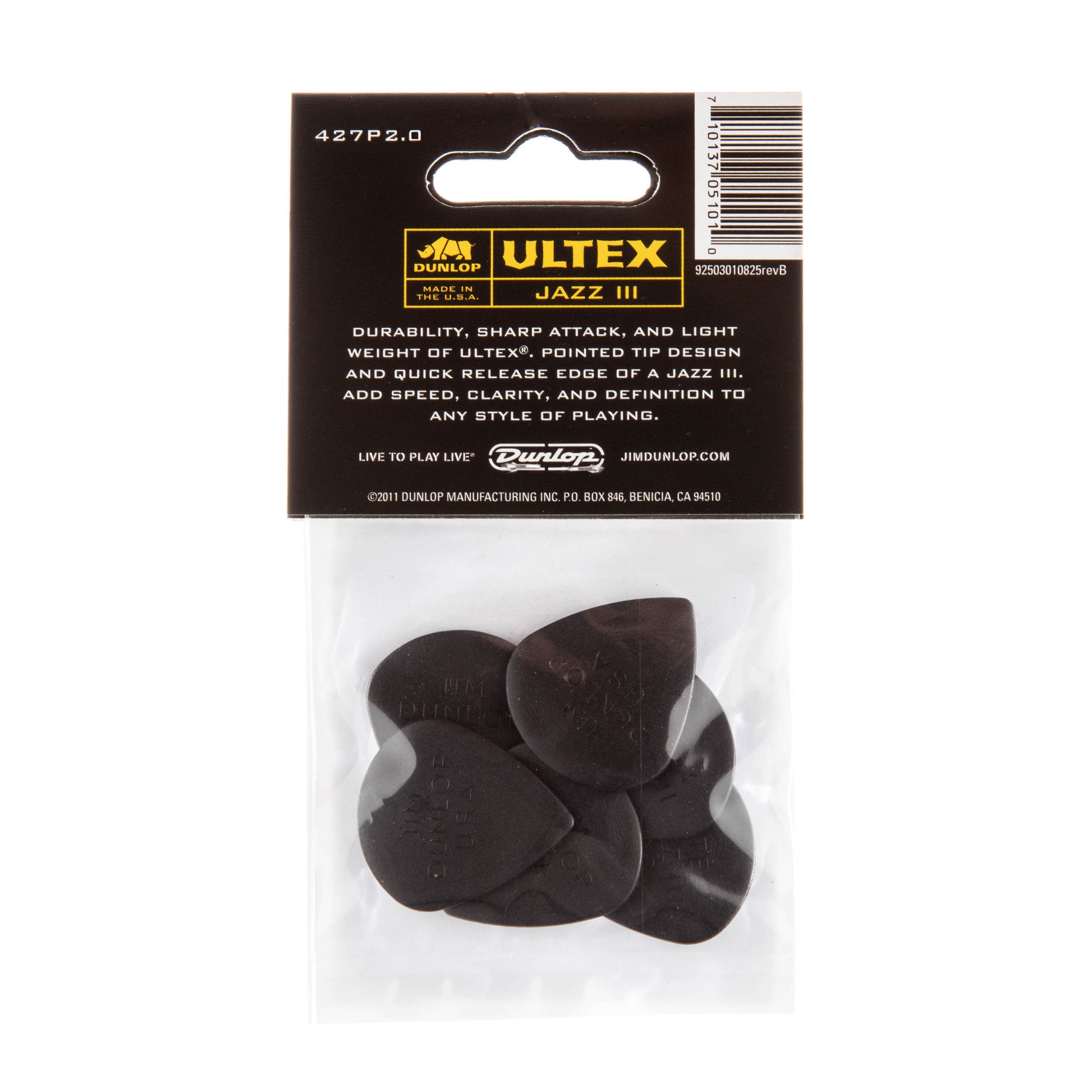 Jim Dunlop DUNLOP ULTEX 2.0mm JAZZ III GUITAR PICK PLAYER'S PACK 06-PACK - 427P200