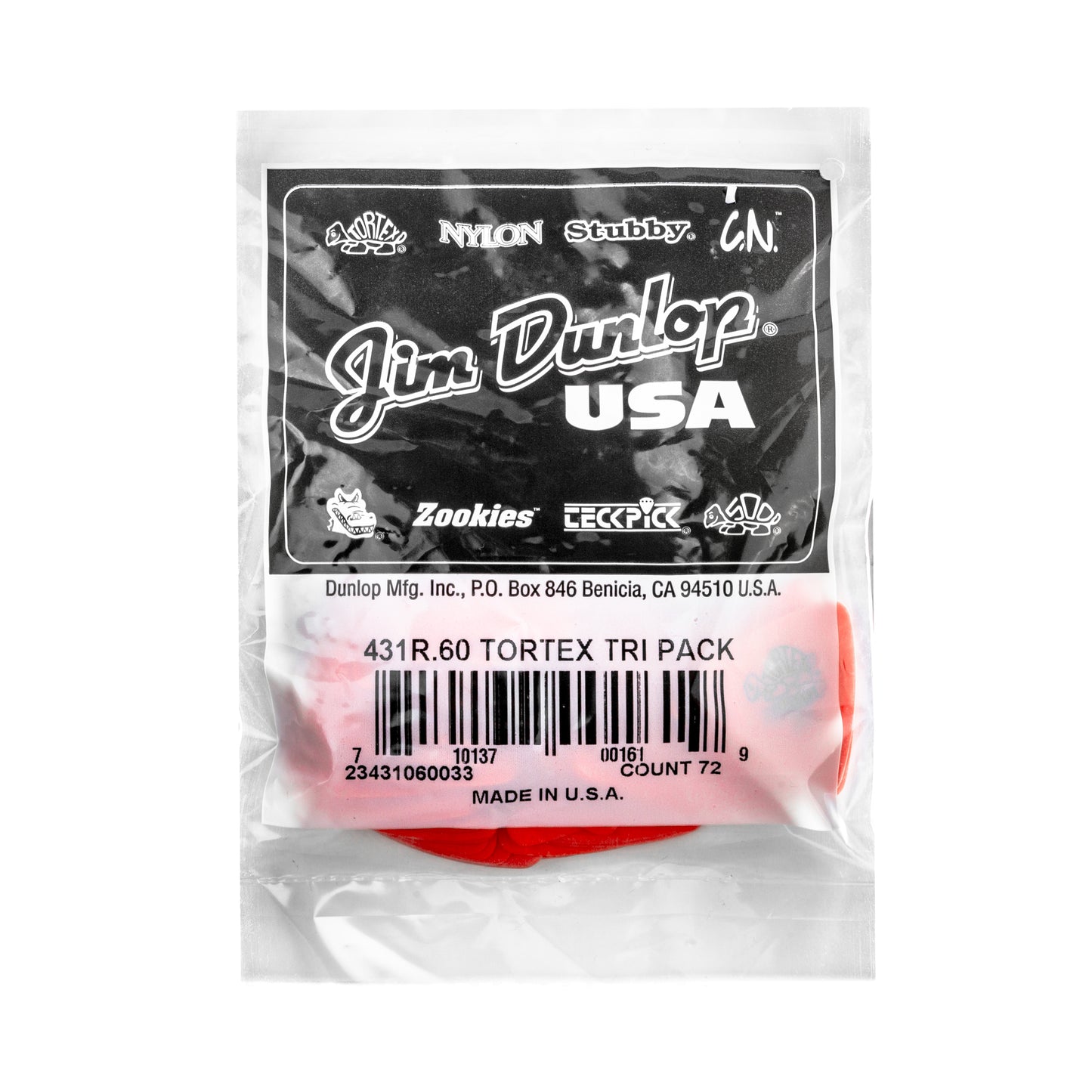 Jim Dunlop DUNLOP TORTEX .60mm TRIANGLE GUITAR PICK REFILL BAG 72-PACK - 431R060