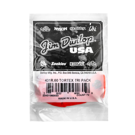 Jim Dunlop DUNLOP TORTEX .60mm TRIANGLE GUITAR PICK REFILL BAG 72-PACK - 431R060