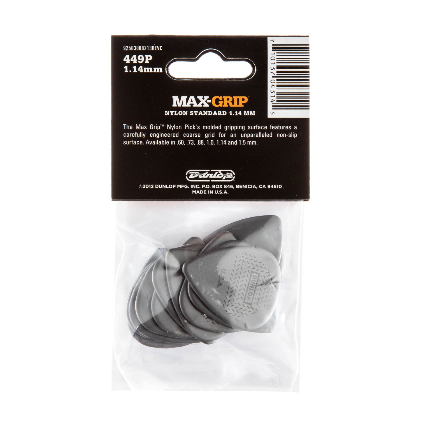 Jim Dunlop DUNLOP MAX GRIP 1.14mm STANDARD NYLON GUITAR PICK PLAYER'S PACK 12-PACK - 449P114