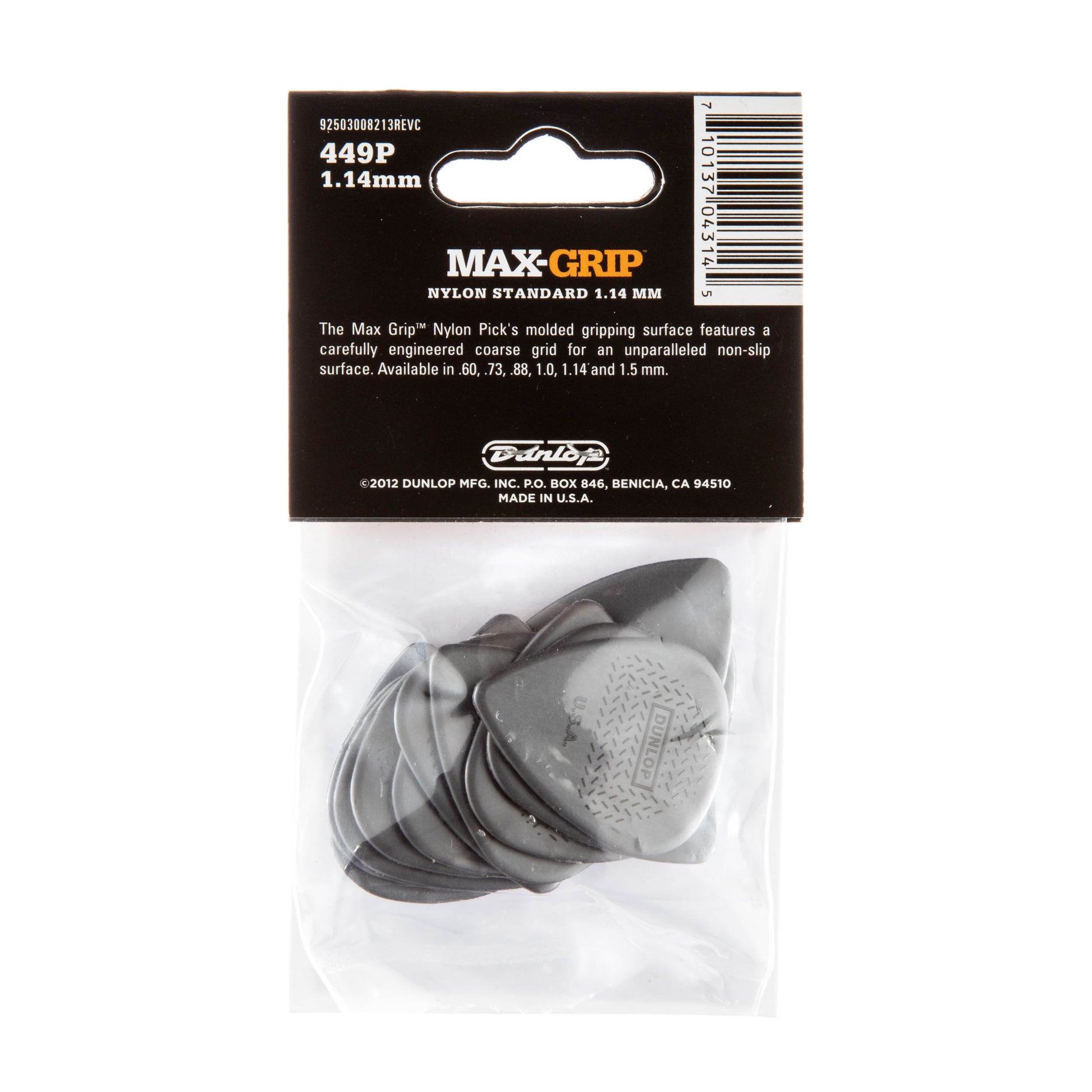 Jim Dunlop DUNLOP MAX GRIP 1.14mm STANDARD NYLON GUITAR PICK PLAYER'S PACK 12-PACK - 449P114
