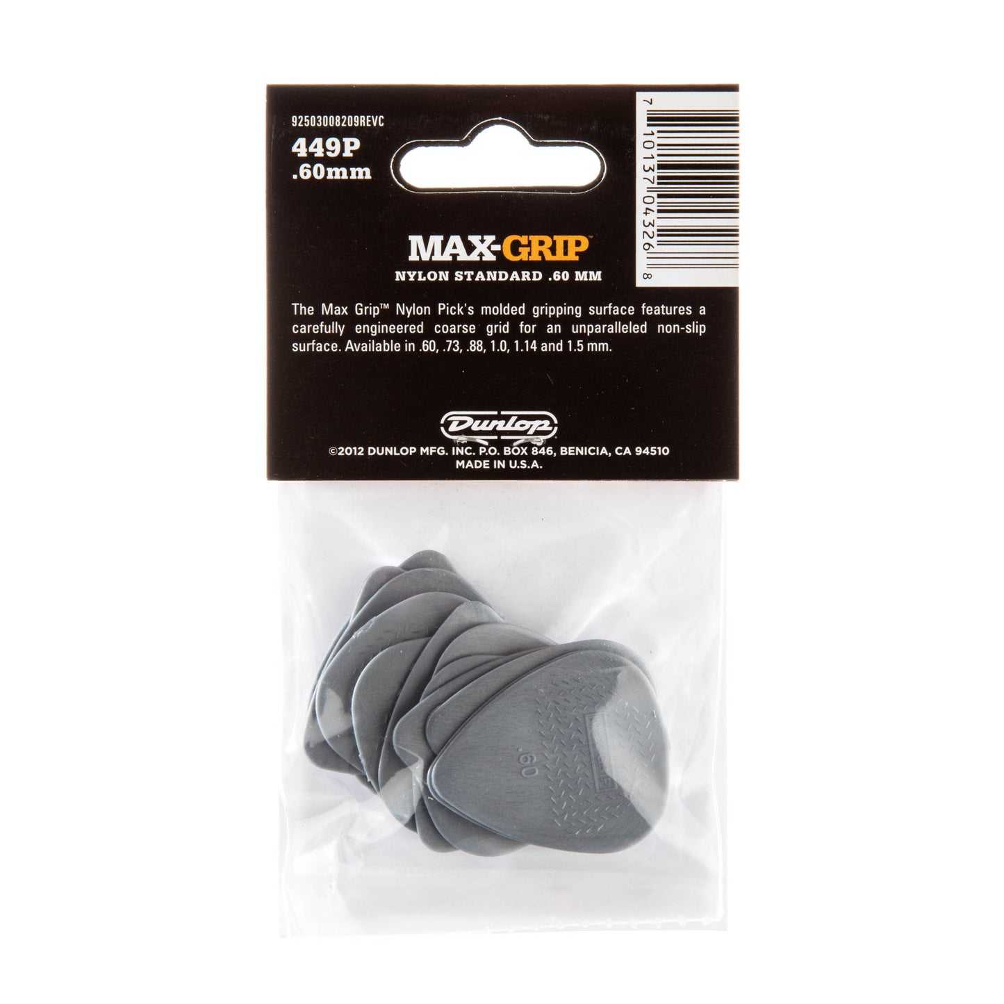 Jim Dunlop DUNLOP MAX GRIP .60mm STANDARD NYLON GUITAR PICK PLAYER'S PACK 12-PACK - 449P060