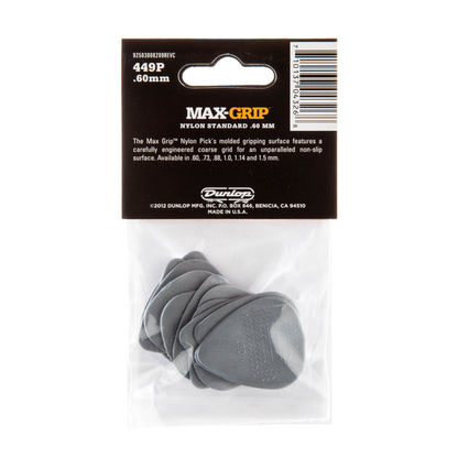 Jim Dunlop DUNLOP MAX GRIP .60mm STANDARD NYLON GUITAR PICK PLAYER'S PACK 12-PACK - 449P060