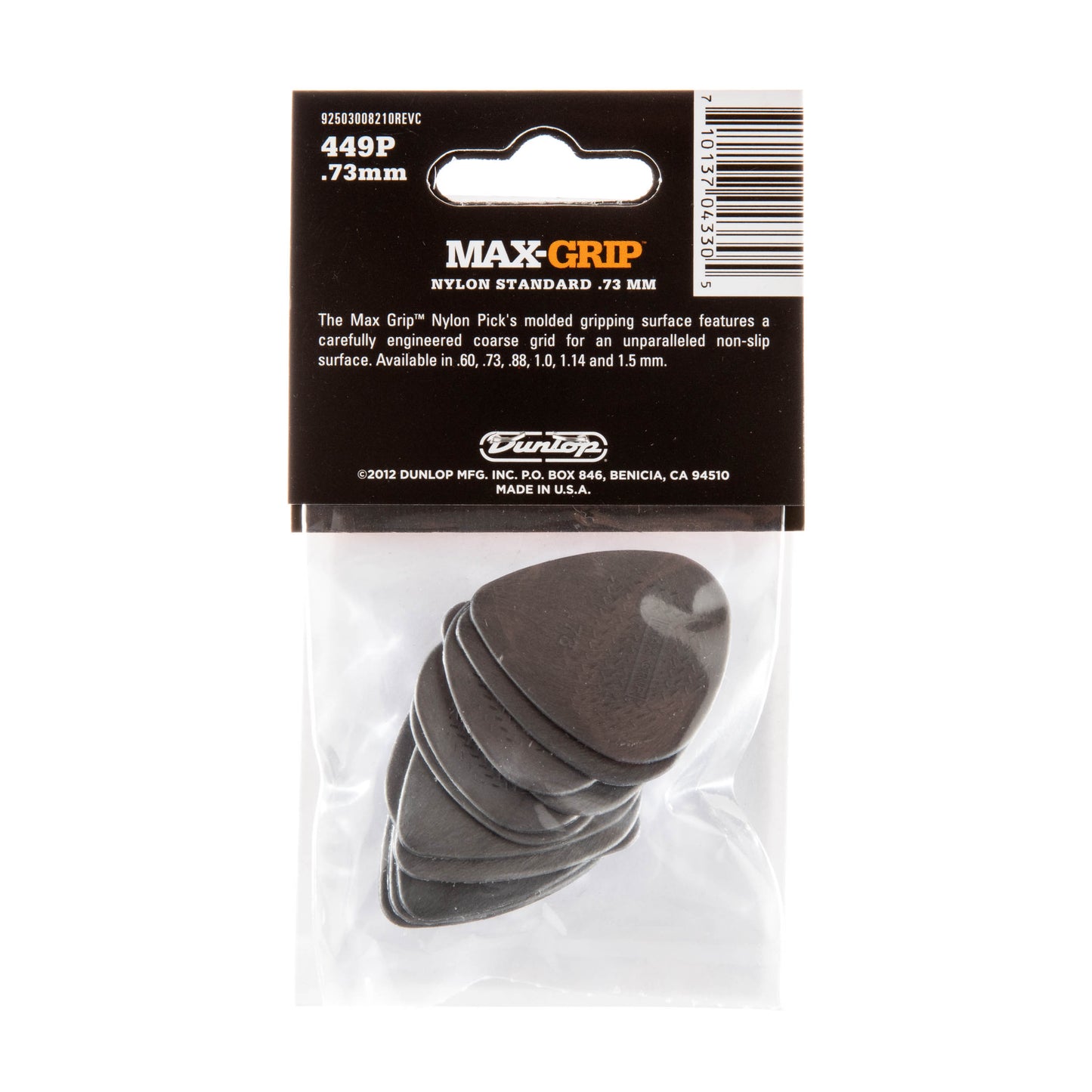 Jim Dunlop DUNLOP MAX GRIP .73mm STANDARD NYLON GUITAR PICK PLAYER'S PACK 12-PACK - 449P073