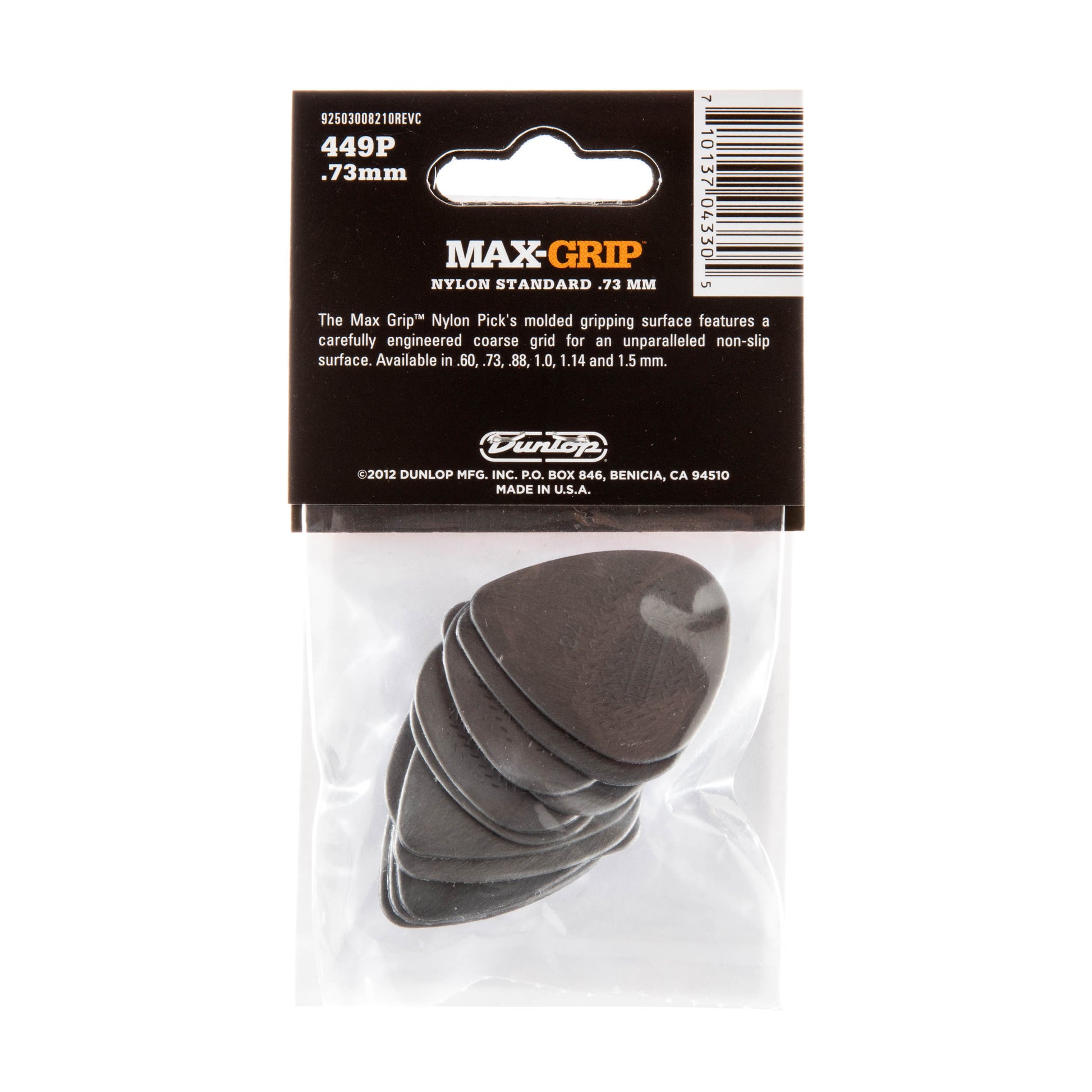 Jim Dunlop DUNLOP MAX GRIP .73mm STANDARD NYLON GUITAR PICK PLAYER'S PACK 12-PACK - 449P073