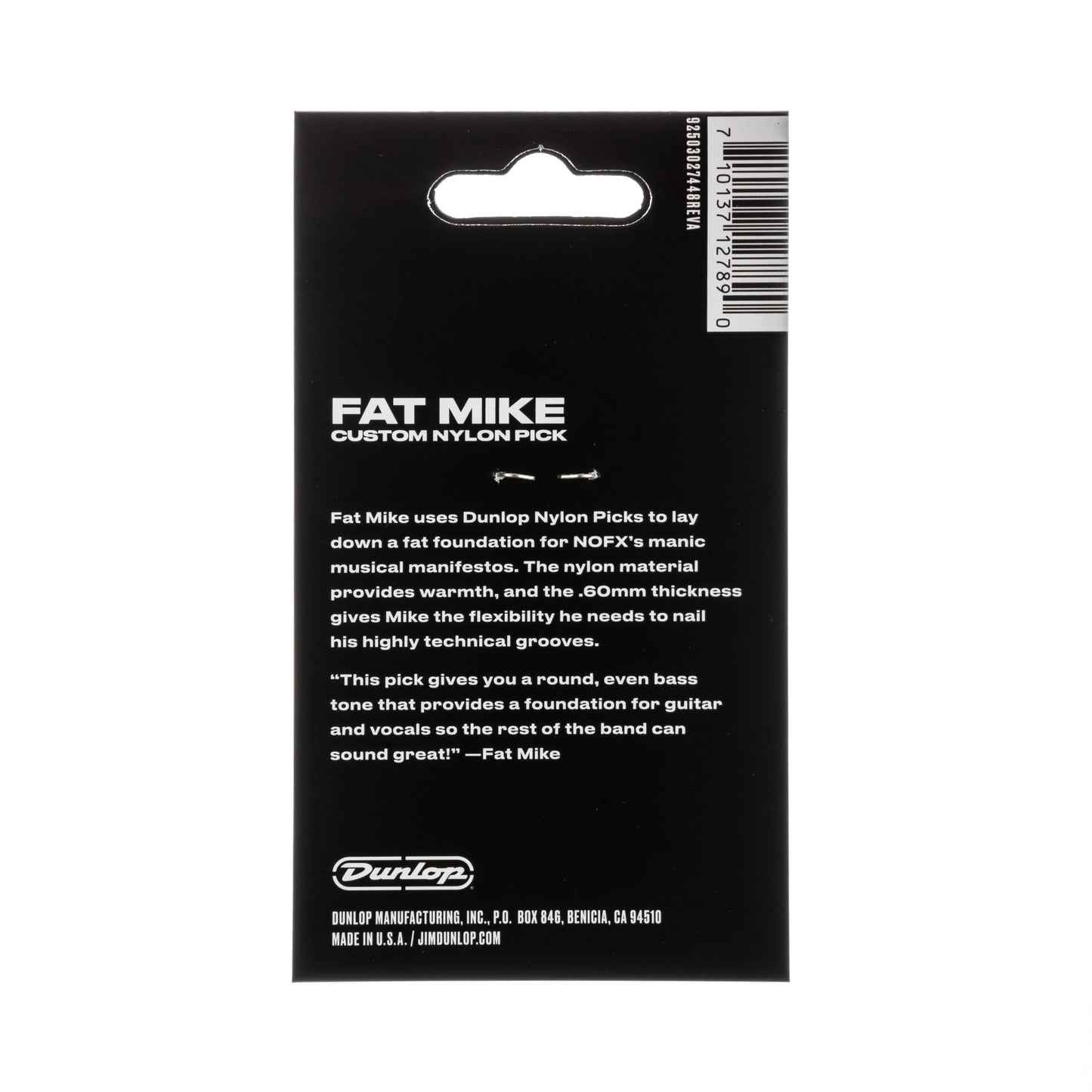 Jim Dunlop DUNLOP FAT MIKE CUSTOM NYLON .60mm GUITAR PICK PLAYER'S PACK 06-PACK - 44P060FM