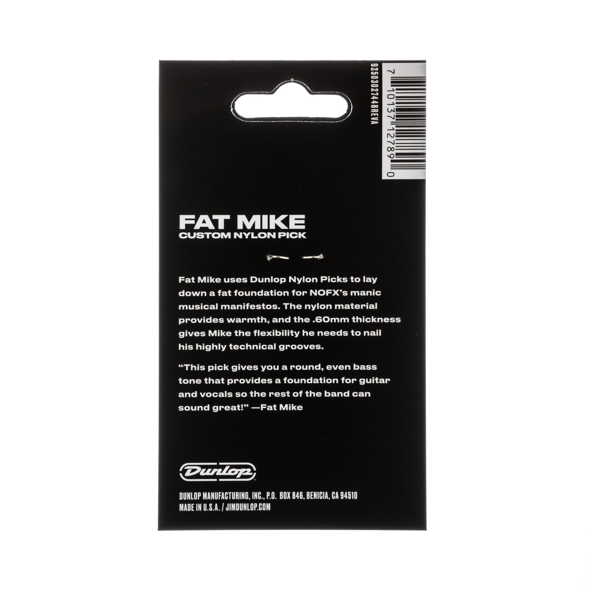 Jim Dunlop DUNLOP FAT MIKE CUSTOM NYLON .60mm GUITAR PICK PLAYER'S PACK 06-PACK - 44P060FM