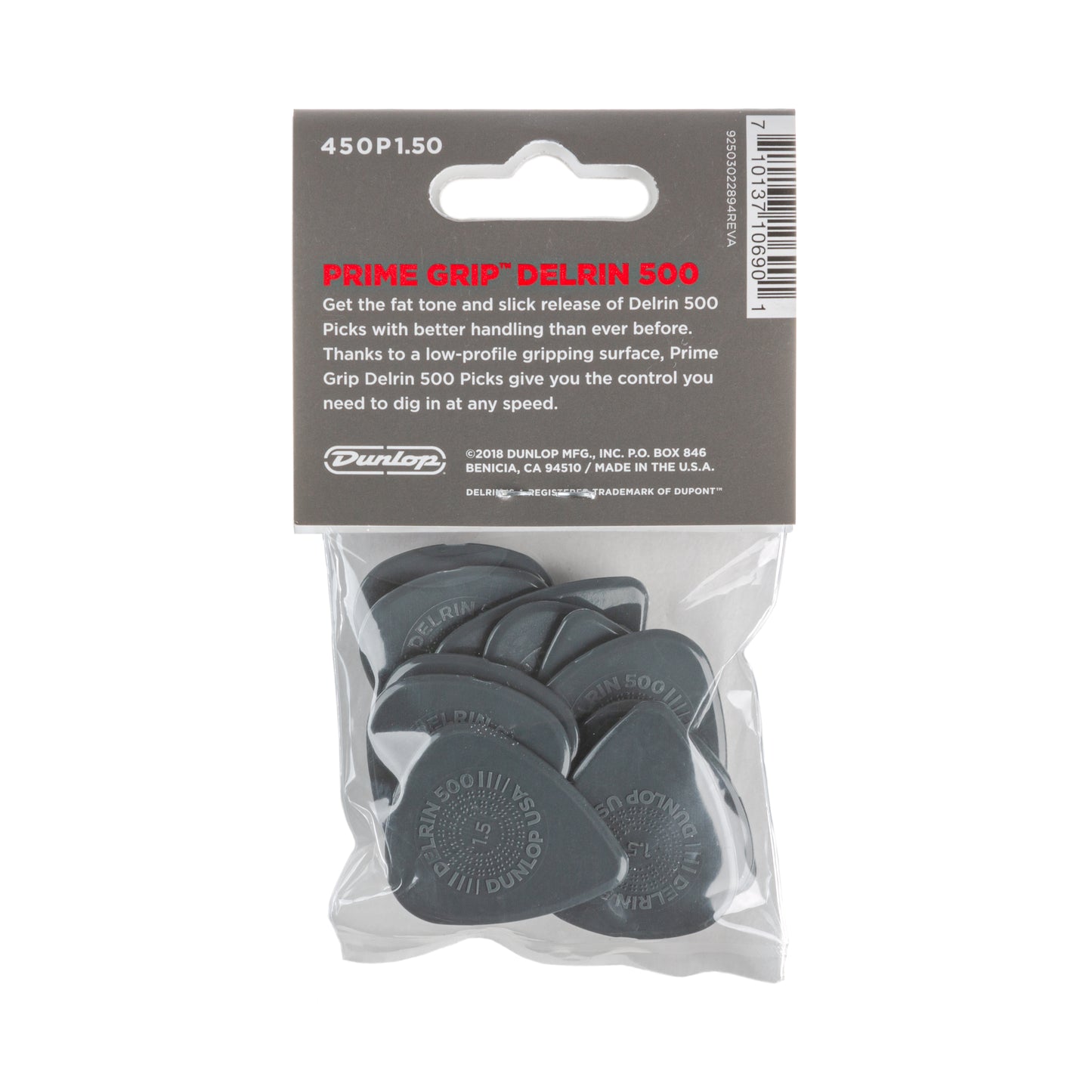 Jim Dunlop DUNLOP PRIMEGRIP 1.50mm DELRIN 500 GUITAR PICK PLAYER'S PACK 12-PACK - 450P150
