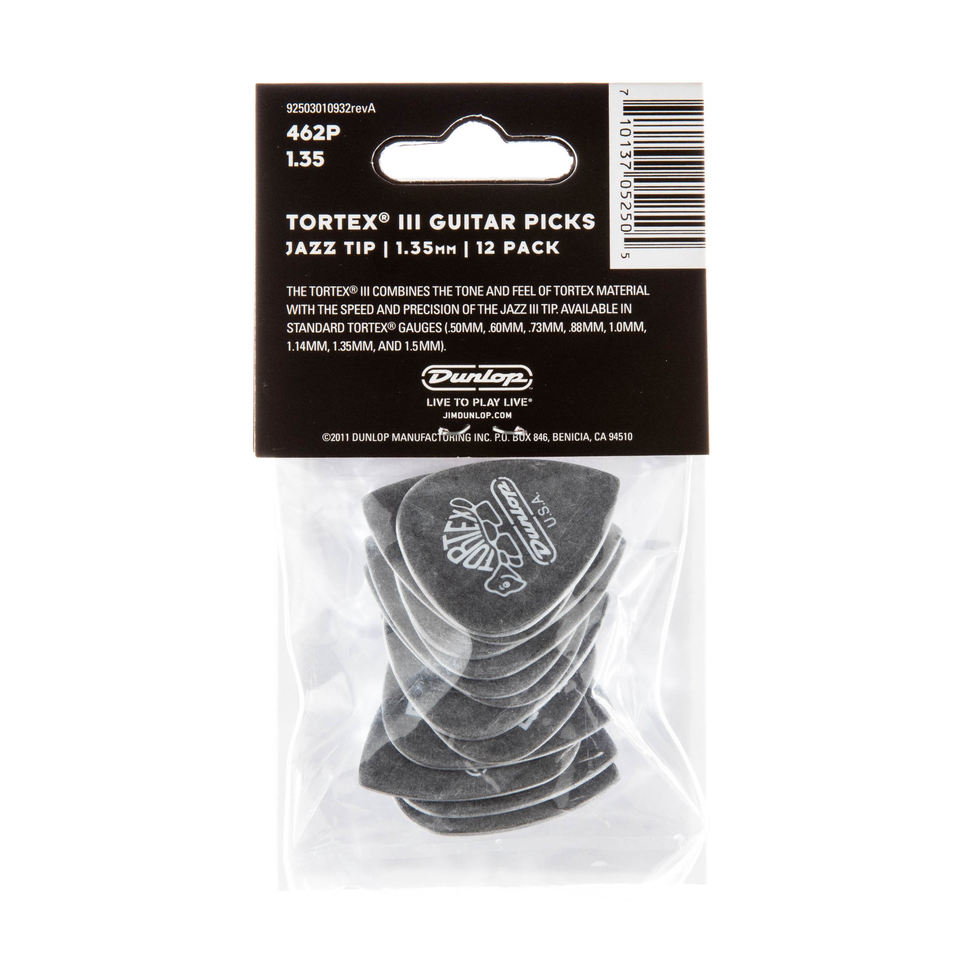 Jim Dunlop DUNLOP TORTEX 1.35mm TIII GUITAR PICK PLAYER'S PACK 12-PACK - 462P135