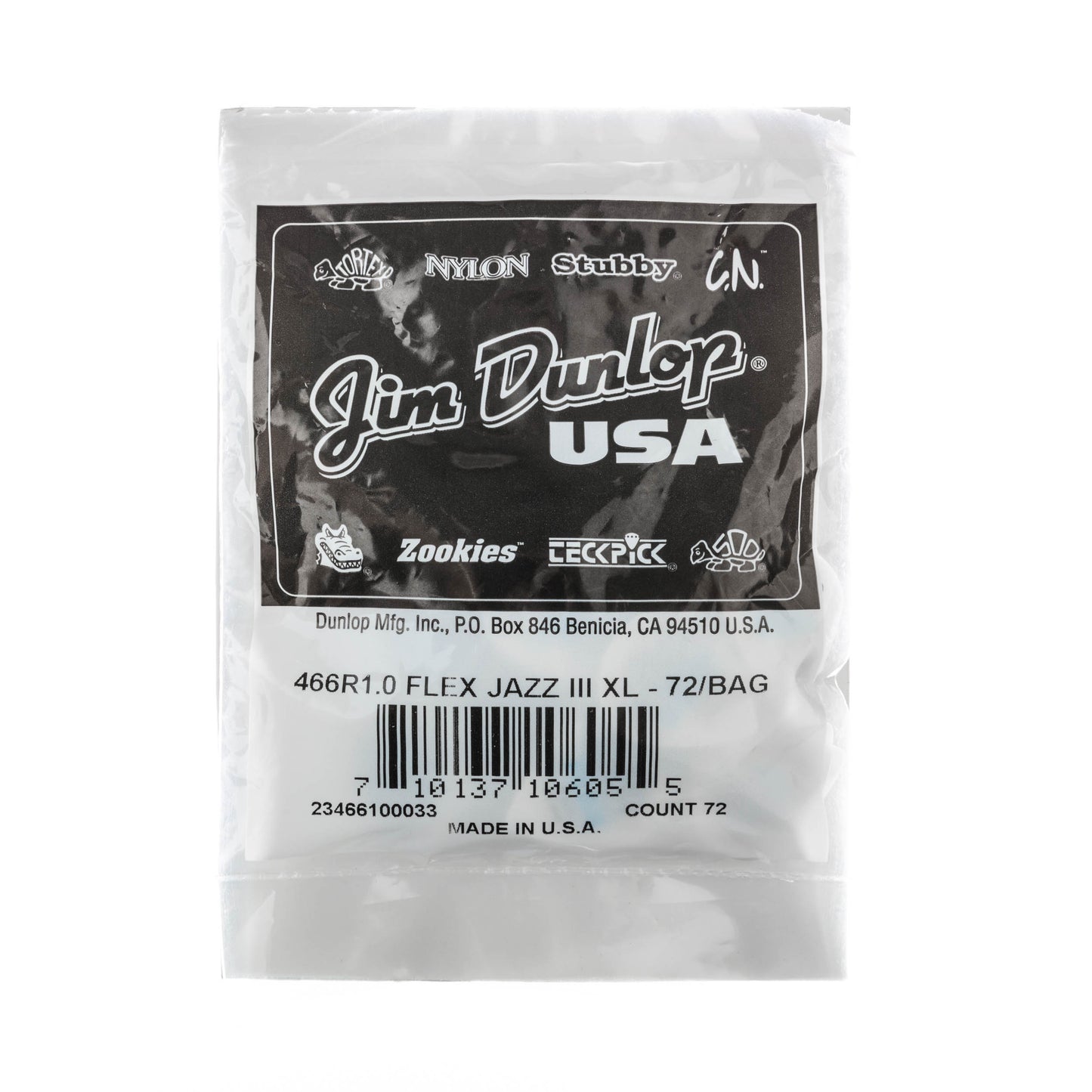 Jim Dunlop DUNLOP TORTEX FLEX 1.0mm JAZZ III XL GUITAR PICK REFILL BAG 72 -PACK - 466R100