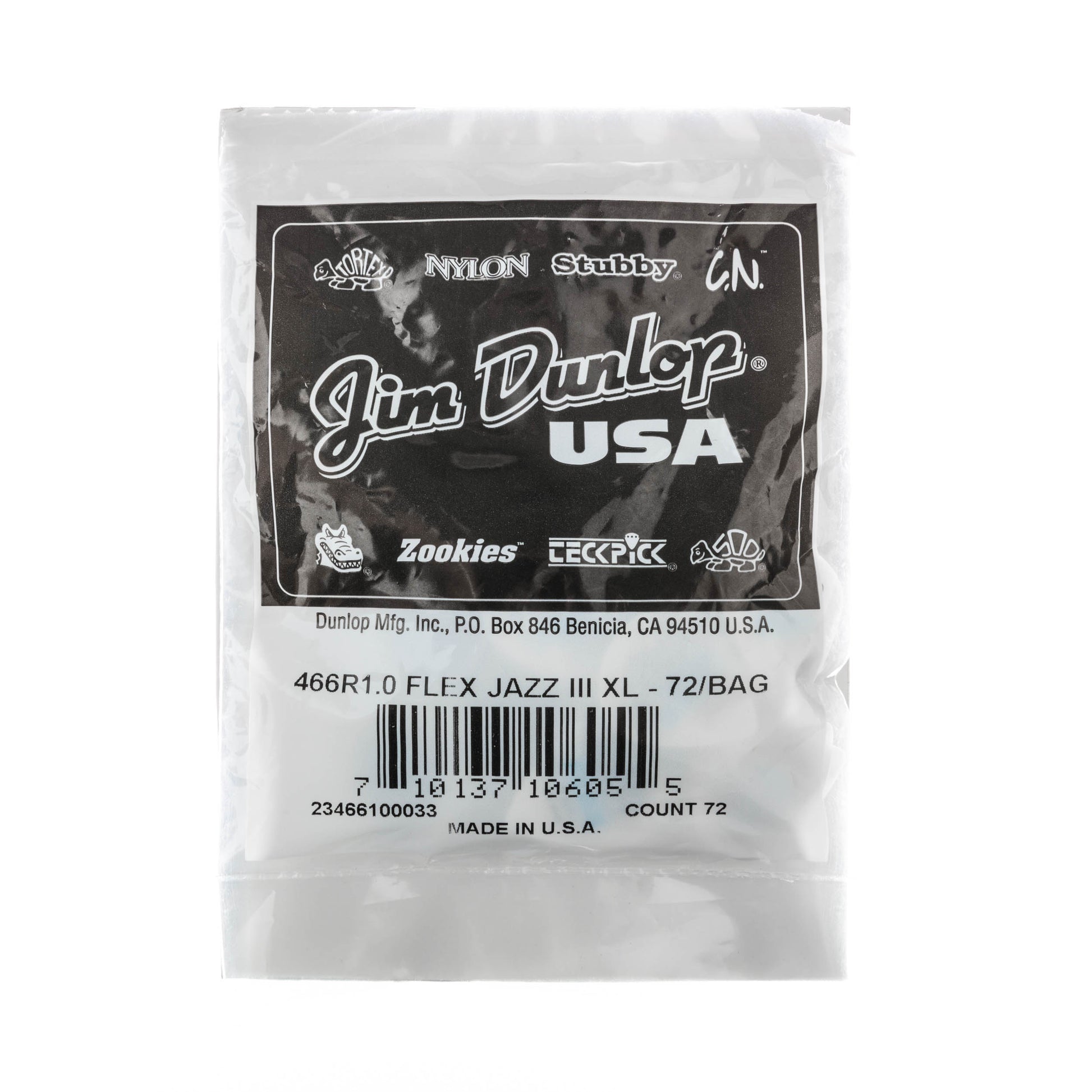 Jim Dunlop DUNLOP TORTEX FLEX 1.0mm JAZZ III XL GUITAR PICK REFILL BAG 72 -PACK - 466R100