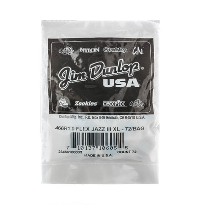 Jim Dunlop DUNLOP TORTEX FLEX 1.0mm JAZZ III XL GUITAR PICK REFILL BAG 72 -PACK - 466R100