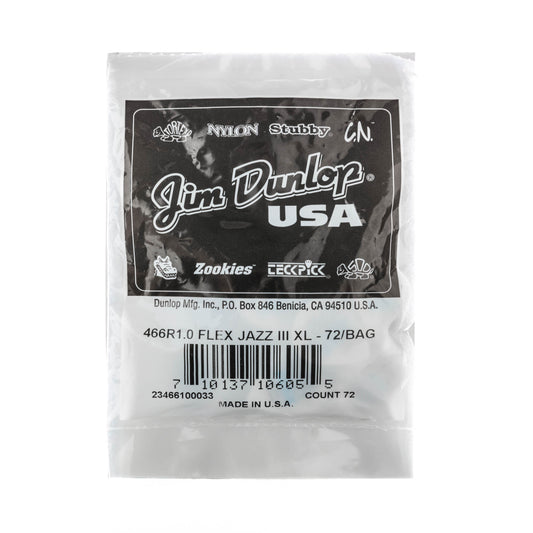 Jim Dunlop DUNLOP TORTEX FLEX 1.0mm JAZZ III XL GUITAR PICK REFILL BAG 72 -PACK - 466R100