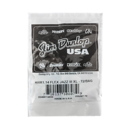 Jim Dunlop DUNLOP TORTEX FLEX 1.14mm JAZZ III XL GUITAR PICK REFILL BAG 72 -PACK - 466R114