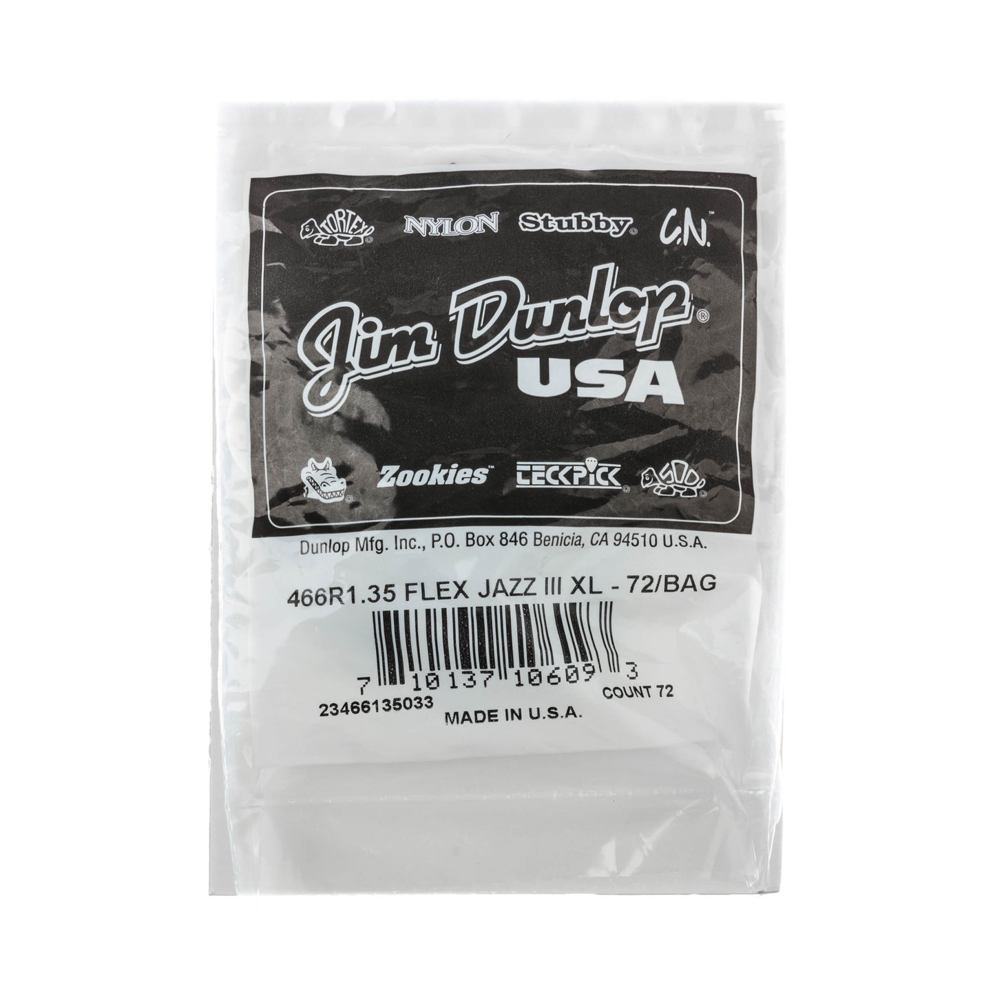 Jim Dunlop DUNLOP TORTEX FLEX 1.35mm JAZZ III XL GUITAR PICK REFILL BAG 72 -PACK - 466R135