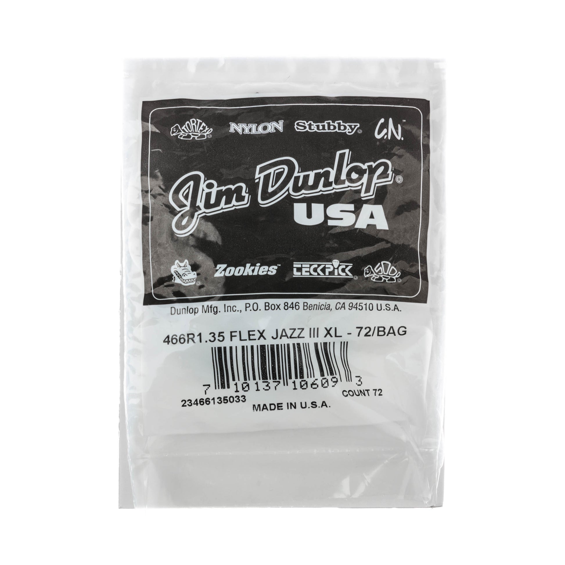 Jim Dunlop DUNLOP TORTEX FLEX 1.35mm JAZZ III XL GUITAR PICK REFILL BAG 72 -PACK - 466R135