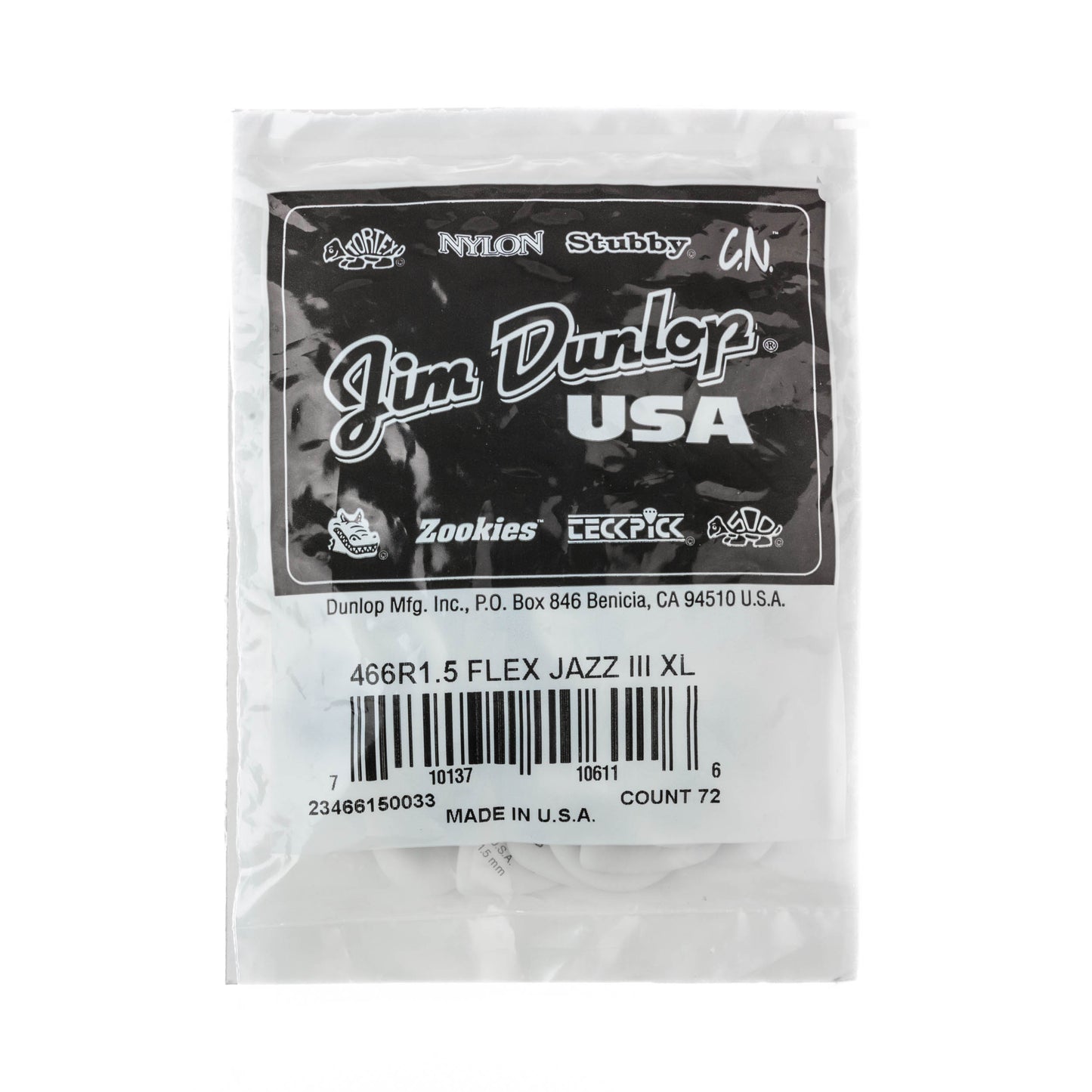 Jim Dunlop DUNLOP TORTEX FLEX 1.50mm JAZZ III XL GUITAR PICK REFILL BAG 72 -PACK - 466R150