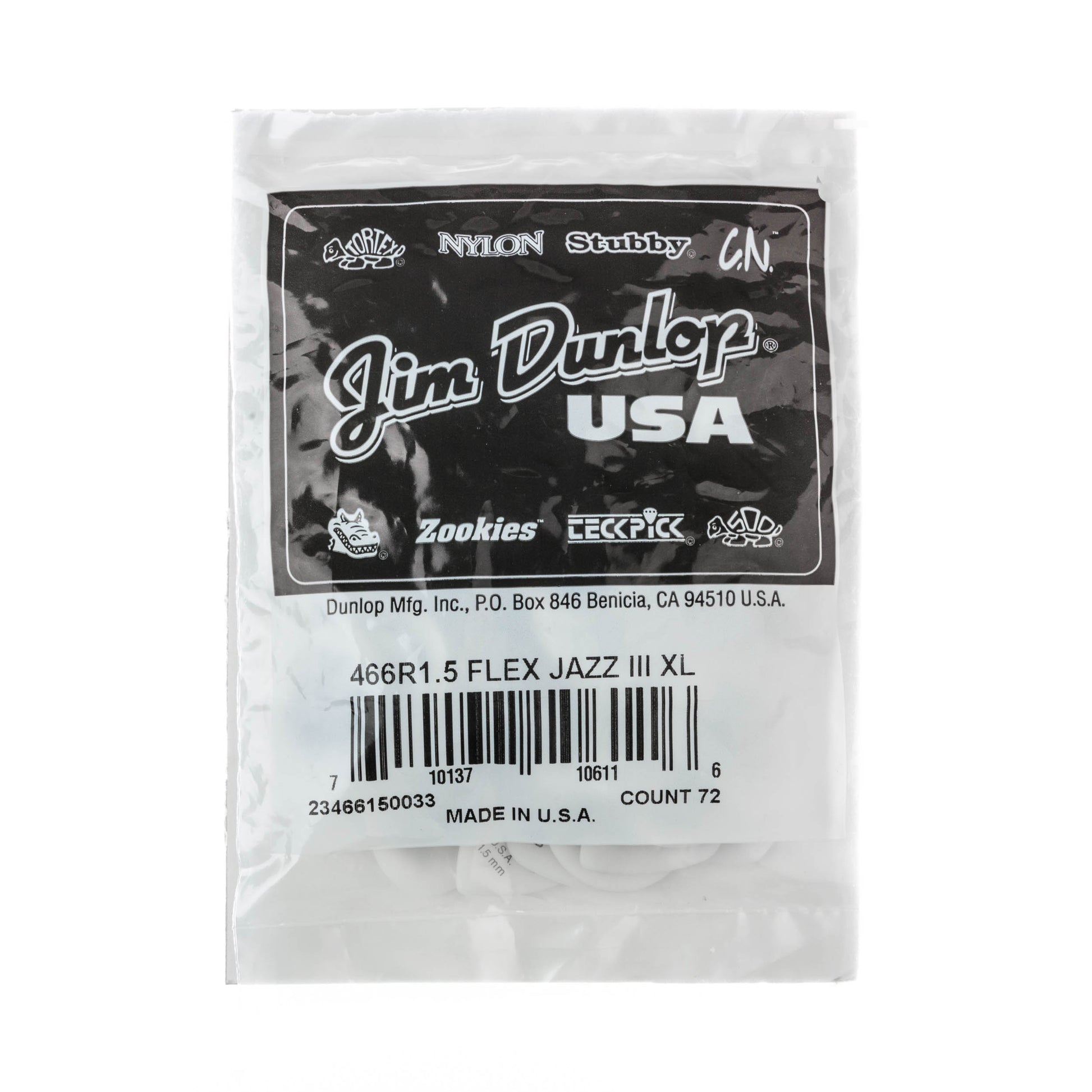 Jim Dunlop DUNLOP TORTEX FLEX 1.50mm JAZZ III XL GUITAR PICK REFILL BAG 72 -PACK - 466R150